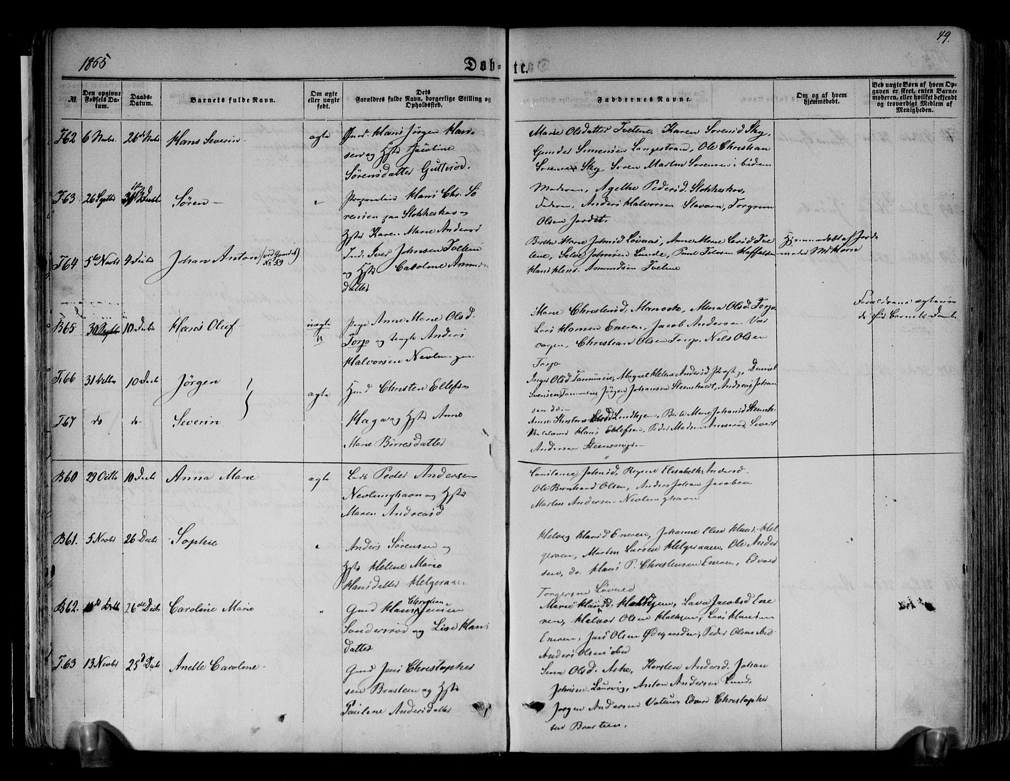 Brunlanes kirkebøker, AV/SAKO-A-342/F/Fa/L0005: Parish register (official) no. I 5, 1862-1877, p. 49