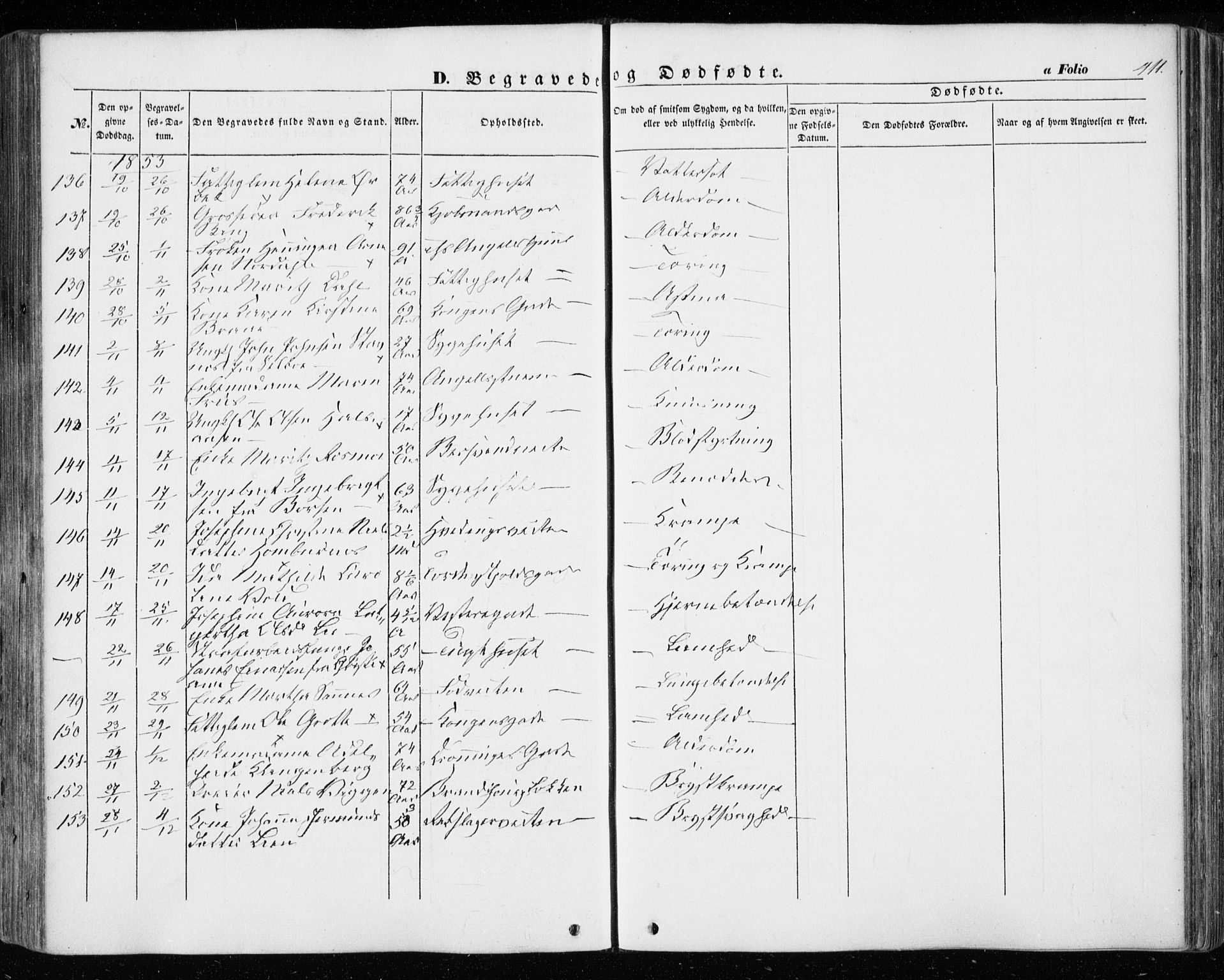 Ministerialprotokoller, klokkerbøker og fødselsregistre - Sør-Trøndelag, SAT/A-1456/601/L0051: Parish register (official) no. 601A19, 1848-1857, p. 411