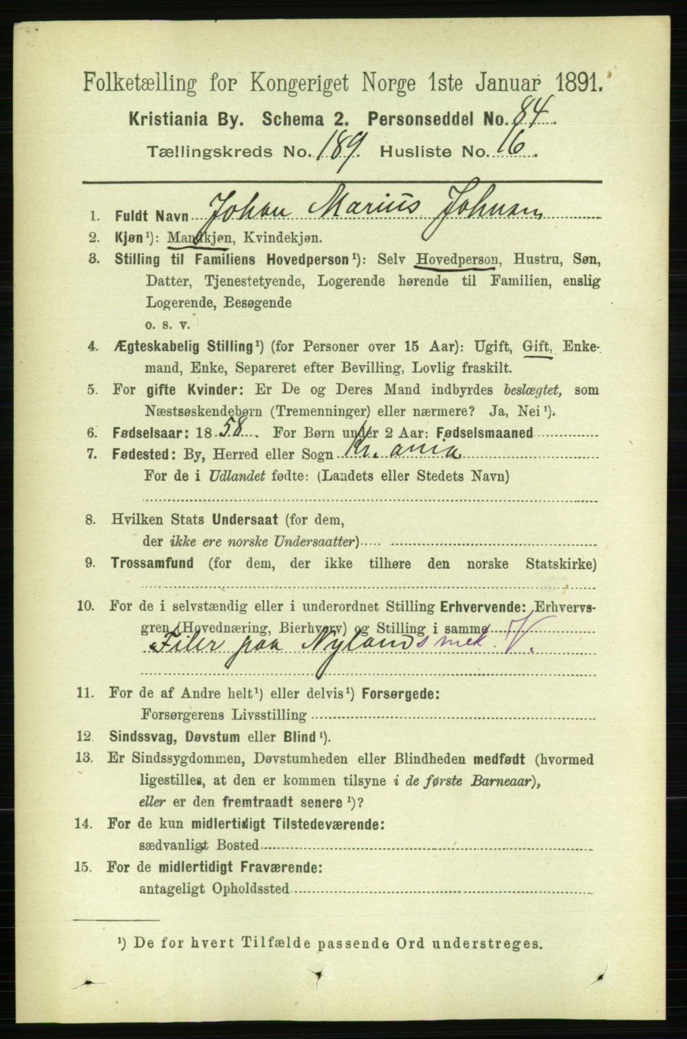 RA, 1891 census for 0301 Kristiania, 1891, p. 113815