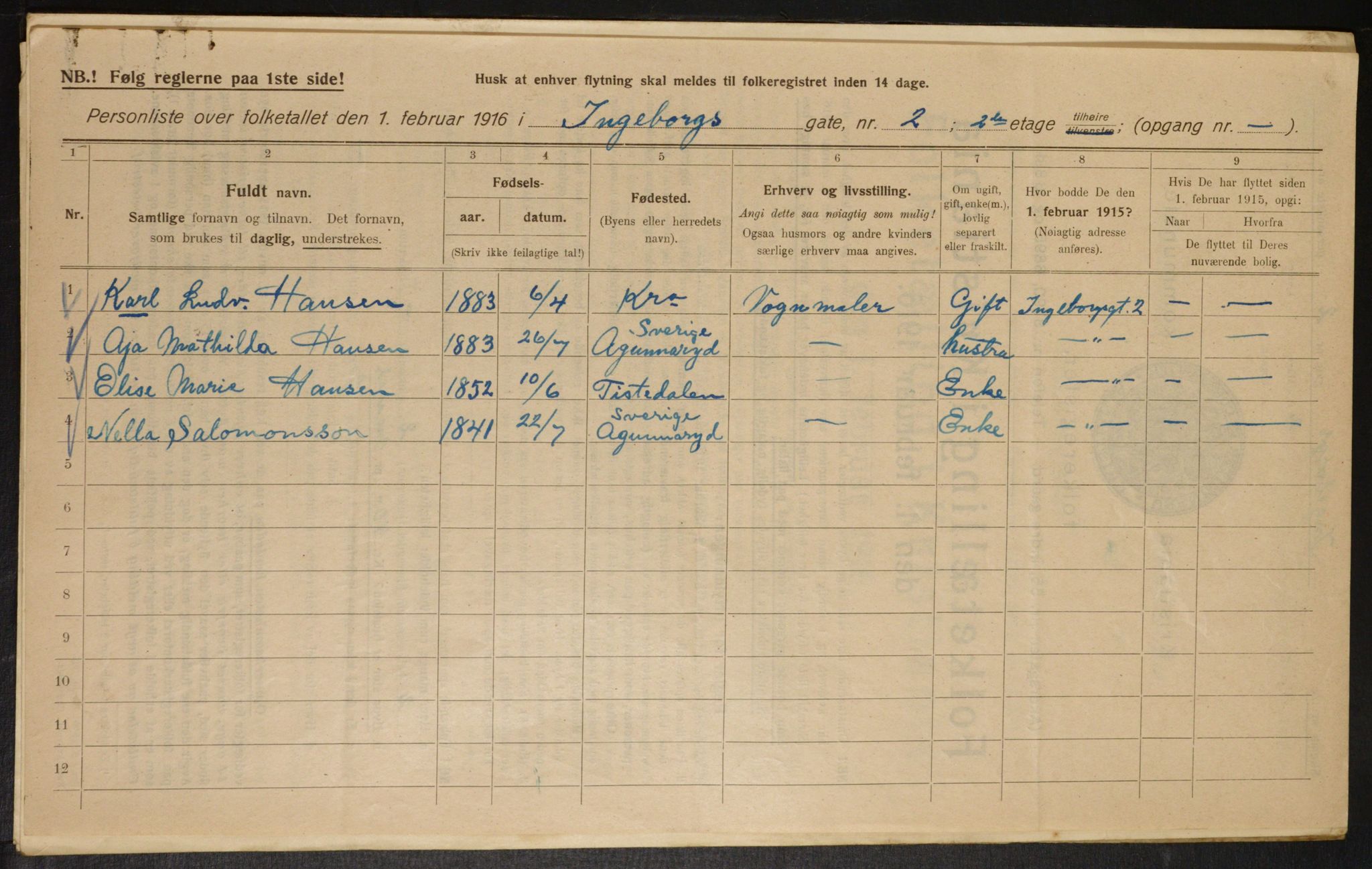 OBA, Municipal Census 1916 for Kristiania, 1916, p. 44673