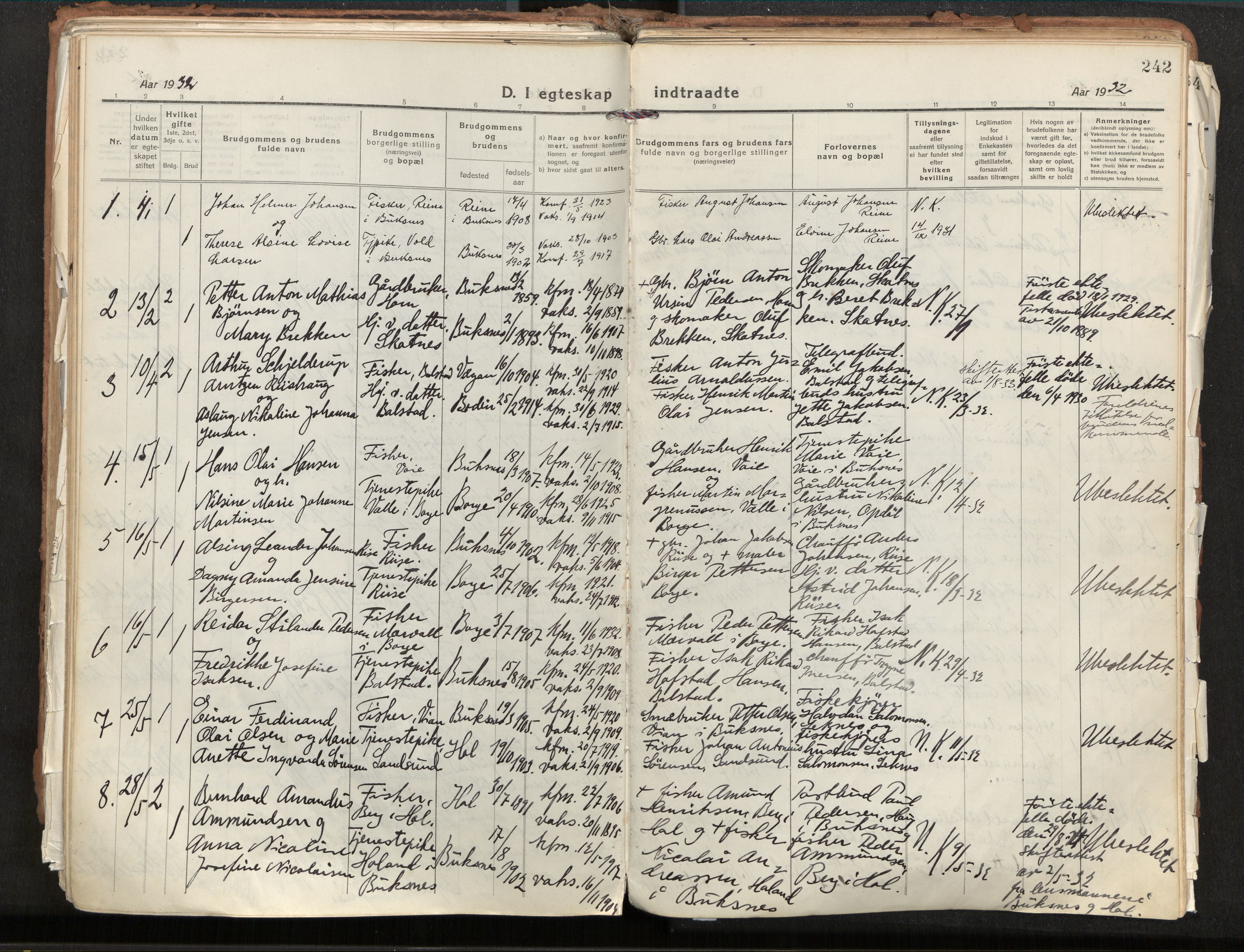 Ministerialprotokoller, klokkerbøker og fødselsregistre - Nordland, AV/SAT-A-1459/881/L1160: Parish register (official) no. 881A13, 1919-1937, p. 242