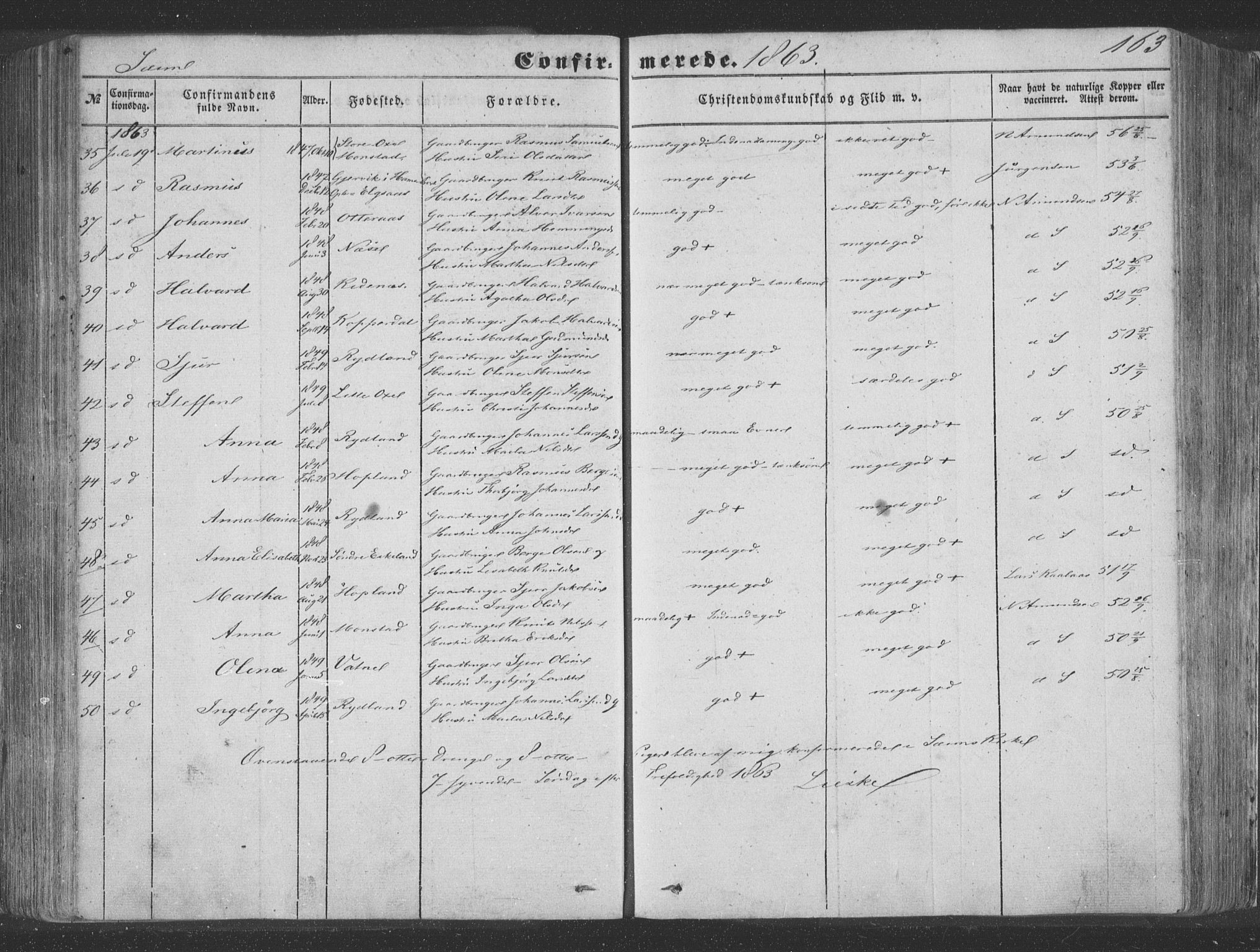 Hosanger sokneprestembete, AV/SAB-A-75801/H/Haa: Parish register (official) no. A 8, 1849-1863, p. 163