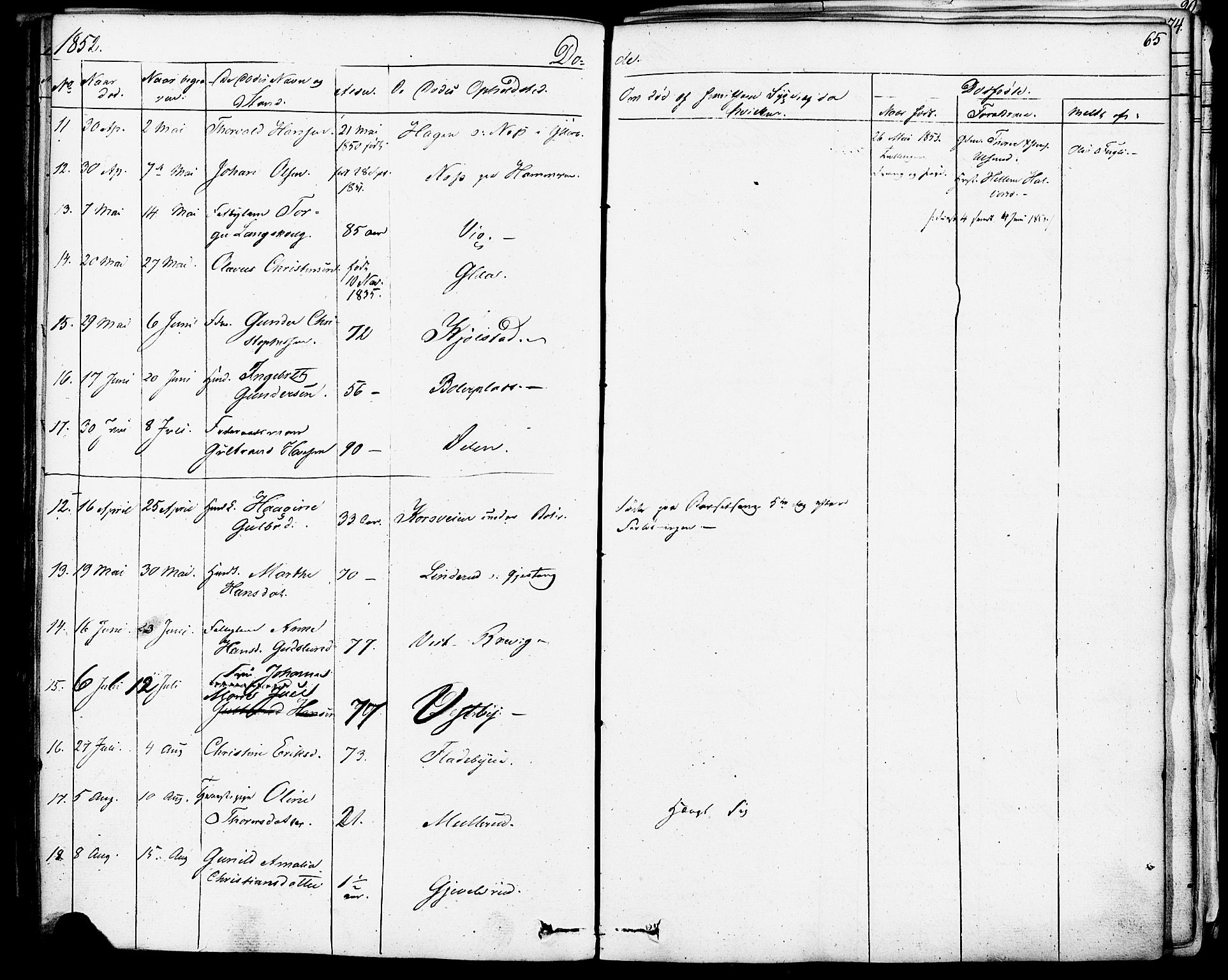 Enebakk prestekontor Kirkebøker, AV/SAO-A-10171c/F/Fa/L0013: Parish register (official) no. I 13, 1832-1882, p. 65