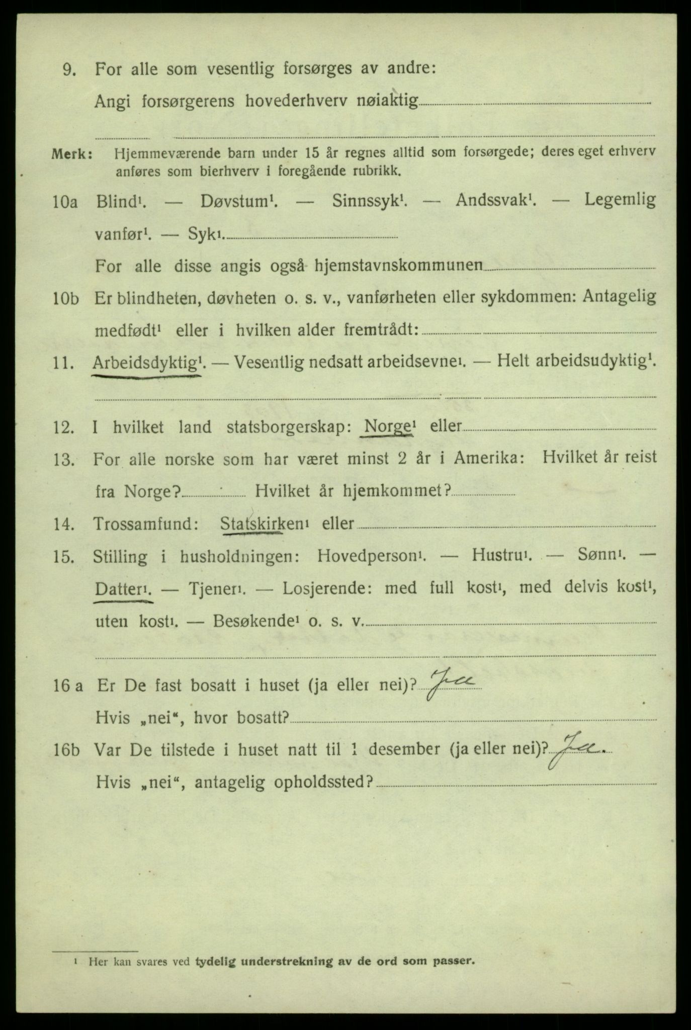 SAB, 1920 census for Granvin, 1920, p. 1299