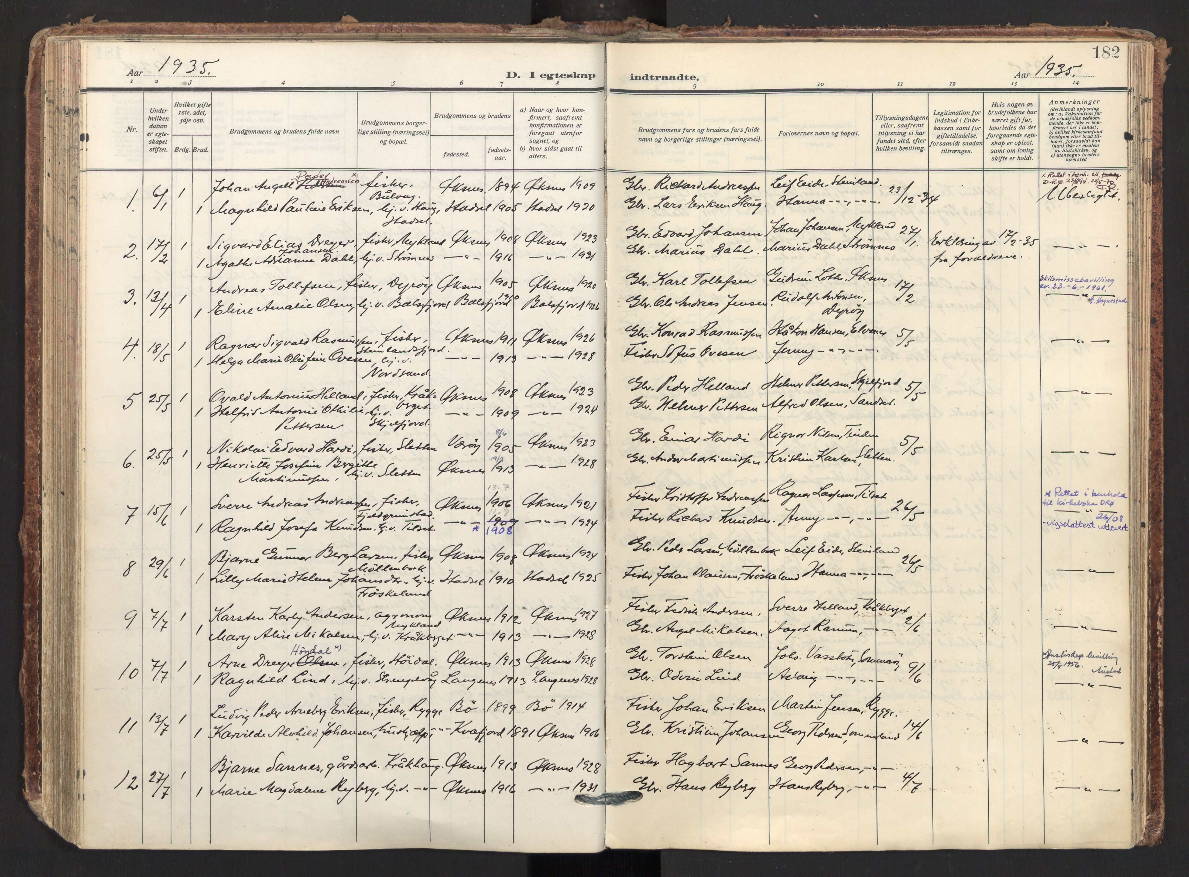 Ministerialprotokoller, klokkerbøker og fødselsregistre - Nordland, AV/SAT-A-1459/893/L1344: Parish register (official) no. 893A16, 1929-1946, p. 182
