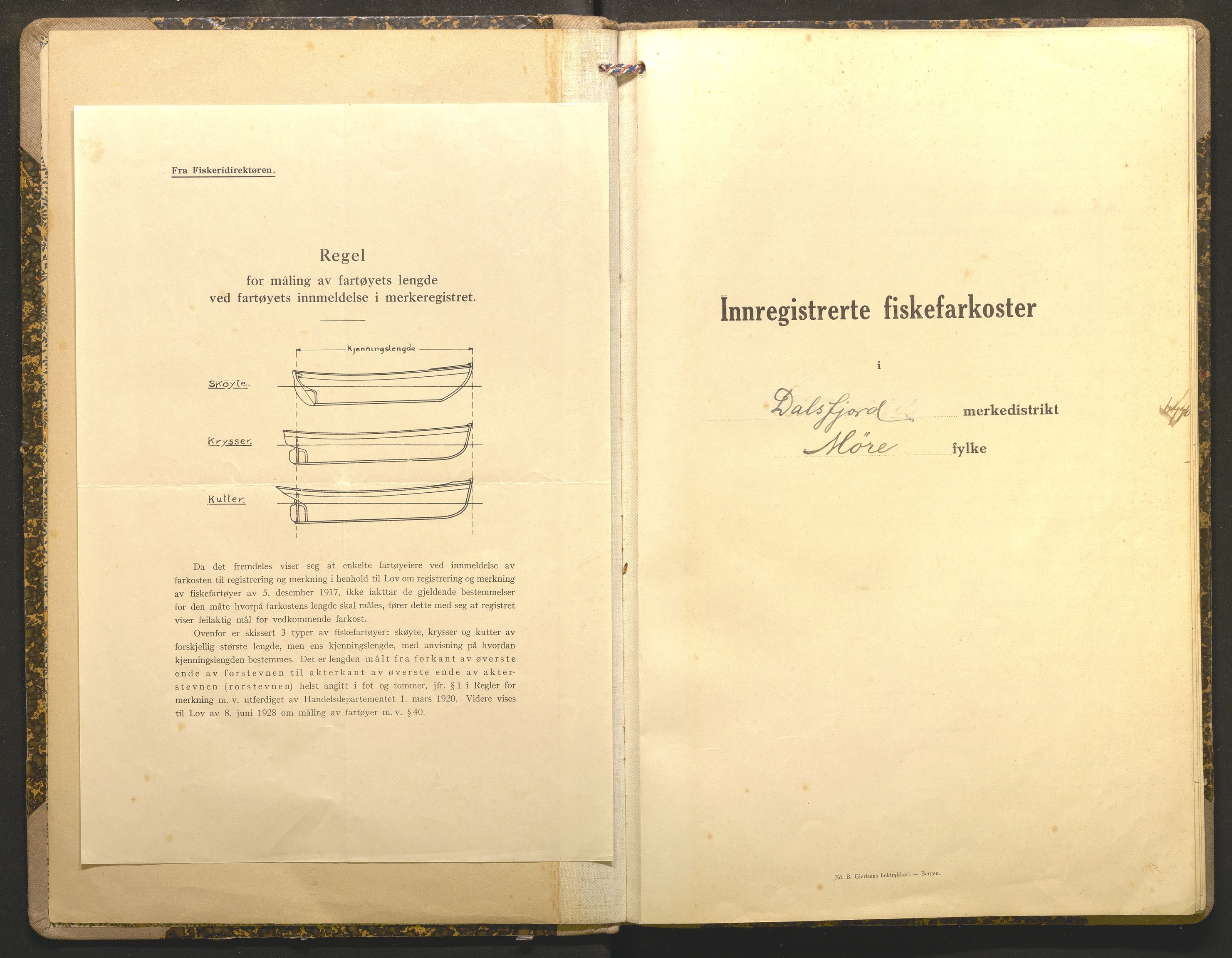 Fiskeridirektoratet - 1 Adm. ledelse - 13 Båtkontoret, AV/SAB-A-2003/I/Ia/Iaf/L0025: 135.0609/1 Merkeprotokoll - Dalsfjord, 1924-1944