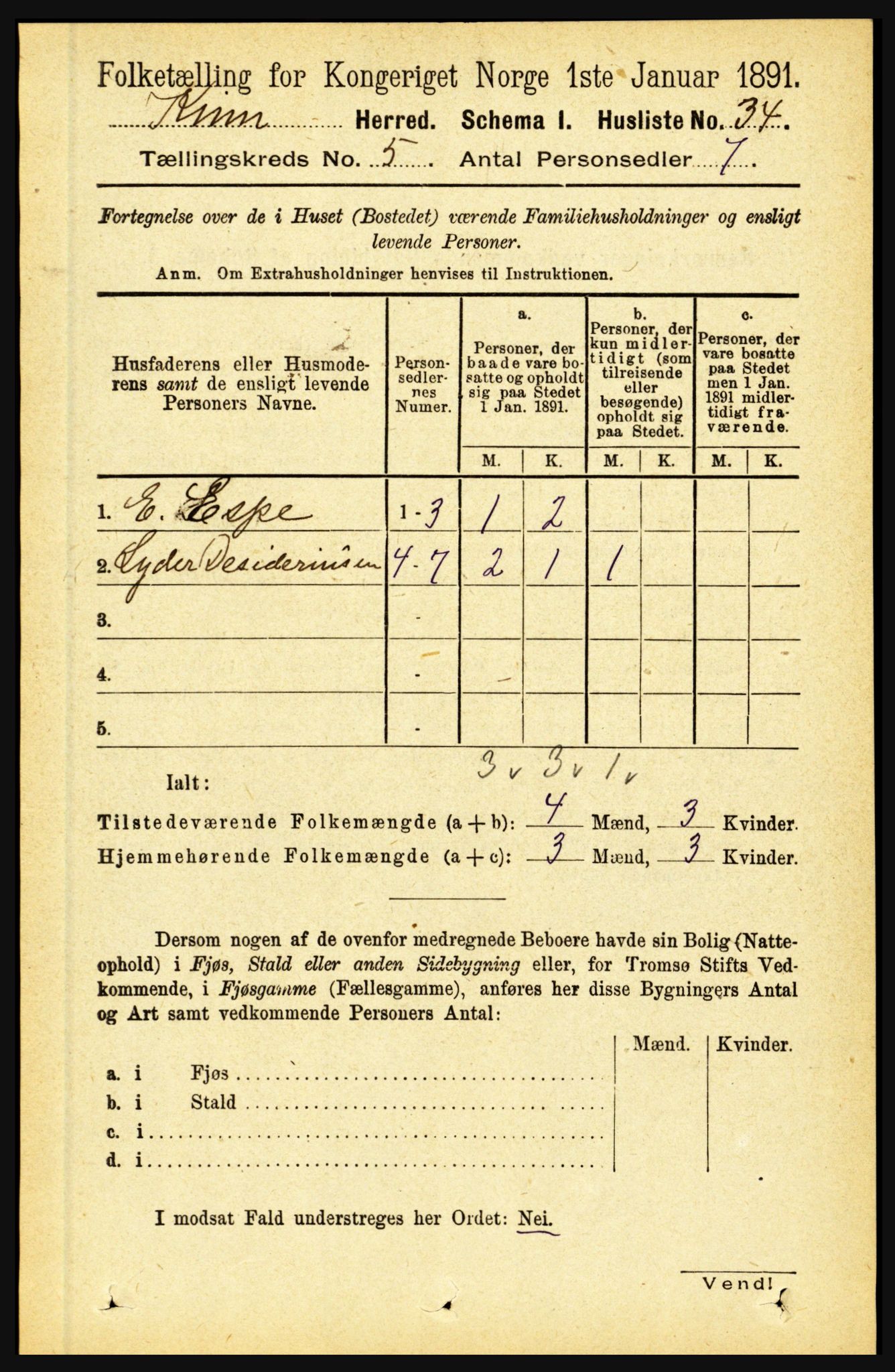 RA, 1891 census for 1437 Kinn, 1891, p. 1773