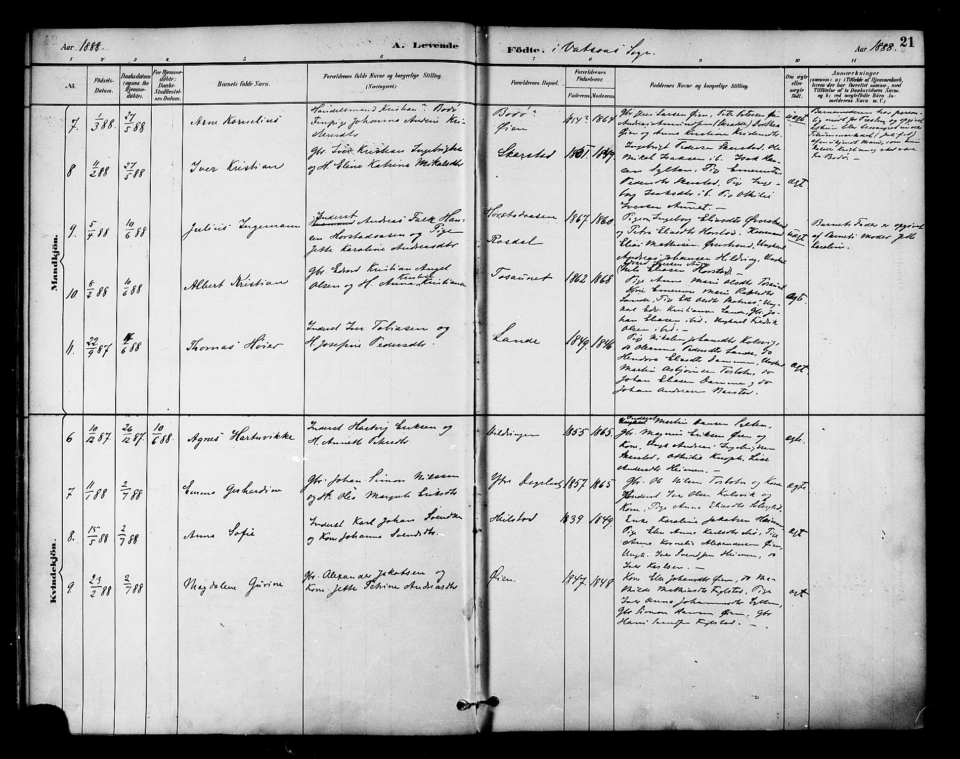 Ministerialprotokoller, klokkerbøker og fødselsregistre - Nordland, AV/SAT-A-1459/810/L0150: Parish register (official) no. 810A10 /1, 1884-1895, p. 21