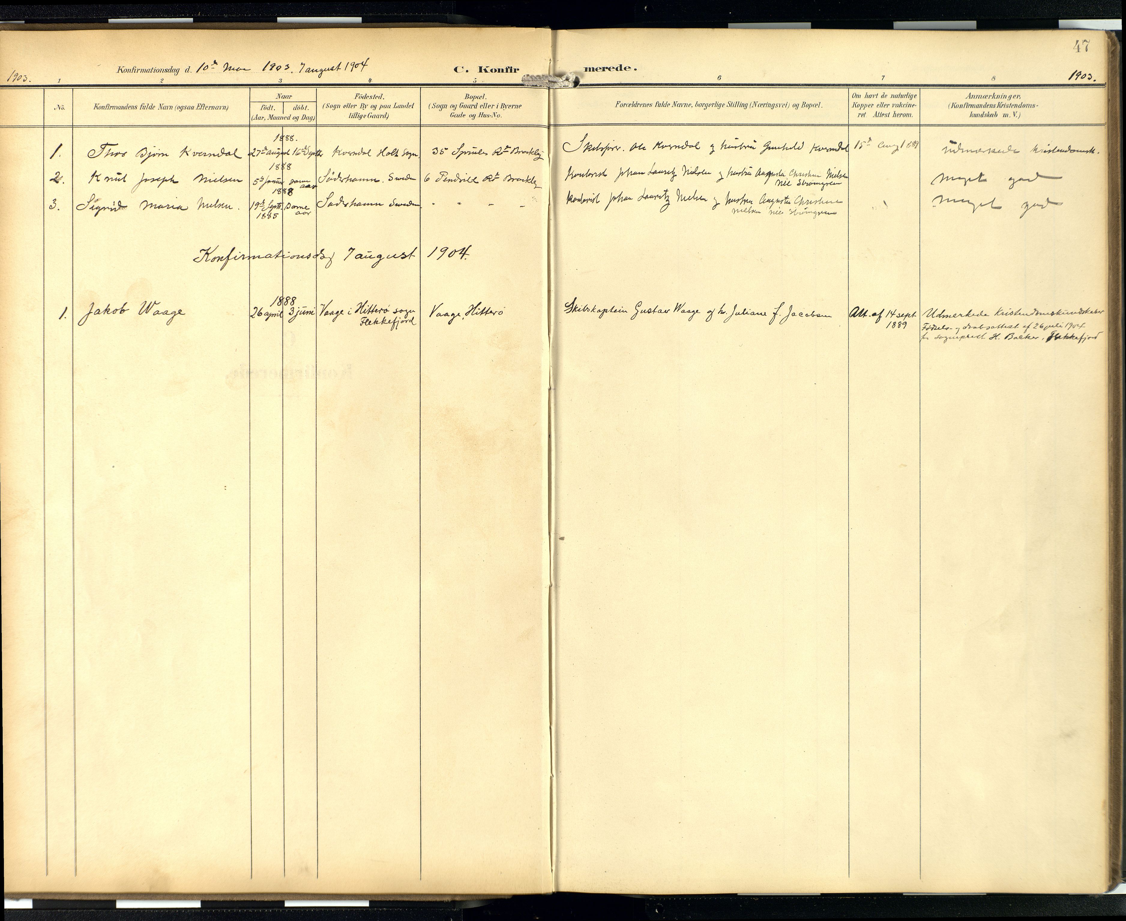  Den norske sjømannsmisjon i utlandet/London m/bistasjoner, SAB/SAB/PA-0103/H/Ha/L0003: Parish register (official) no. A 3, 1903-1934, p. 46b-47a