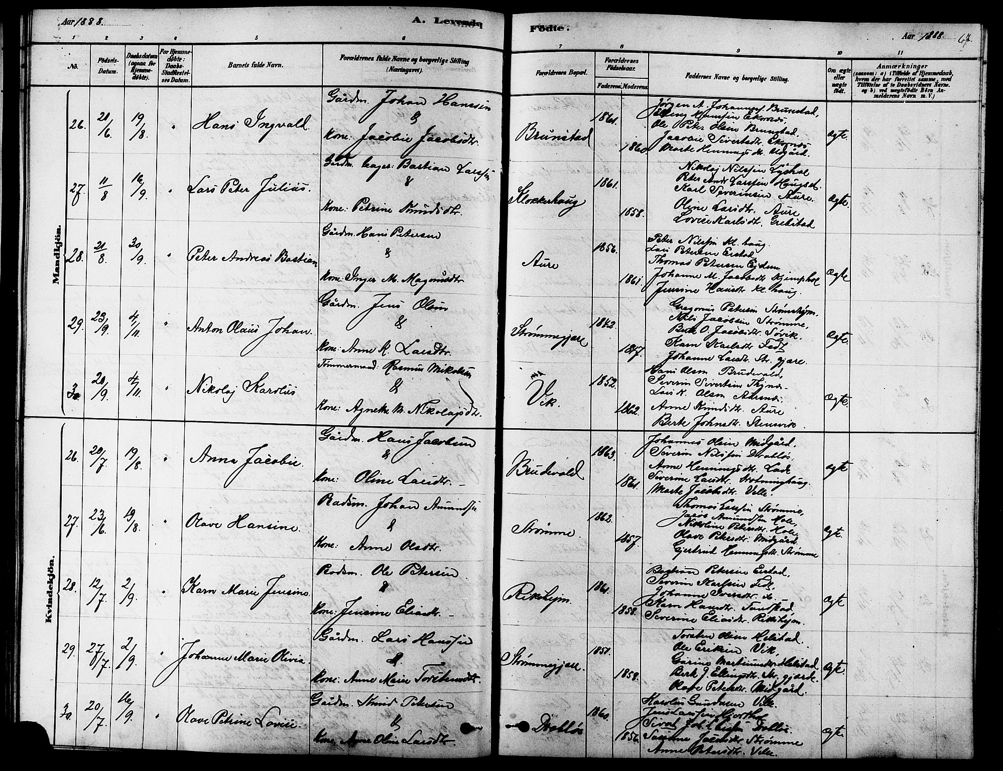 Ministerialprotokoller, klokkerbøker og fødselsregistre - Møre og Romsdal, AV/SAT-A-1454/523/L0339: Parish register (copy) no. 523C02, 1878-1891, p. 67