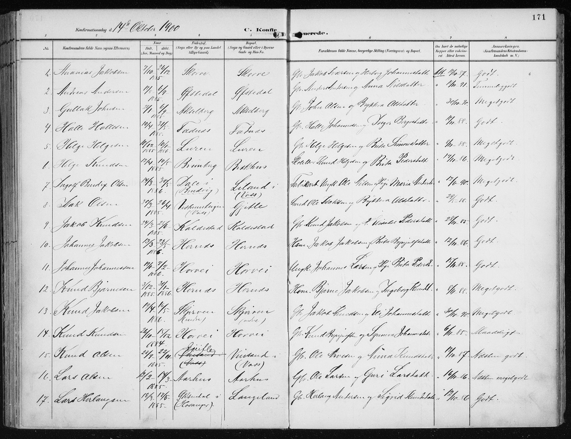 Evanger sokneprestembete, SAB/A-99924: Parish register (official) no. A  3, 1900-1930, p. 171