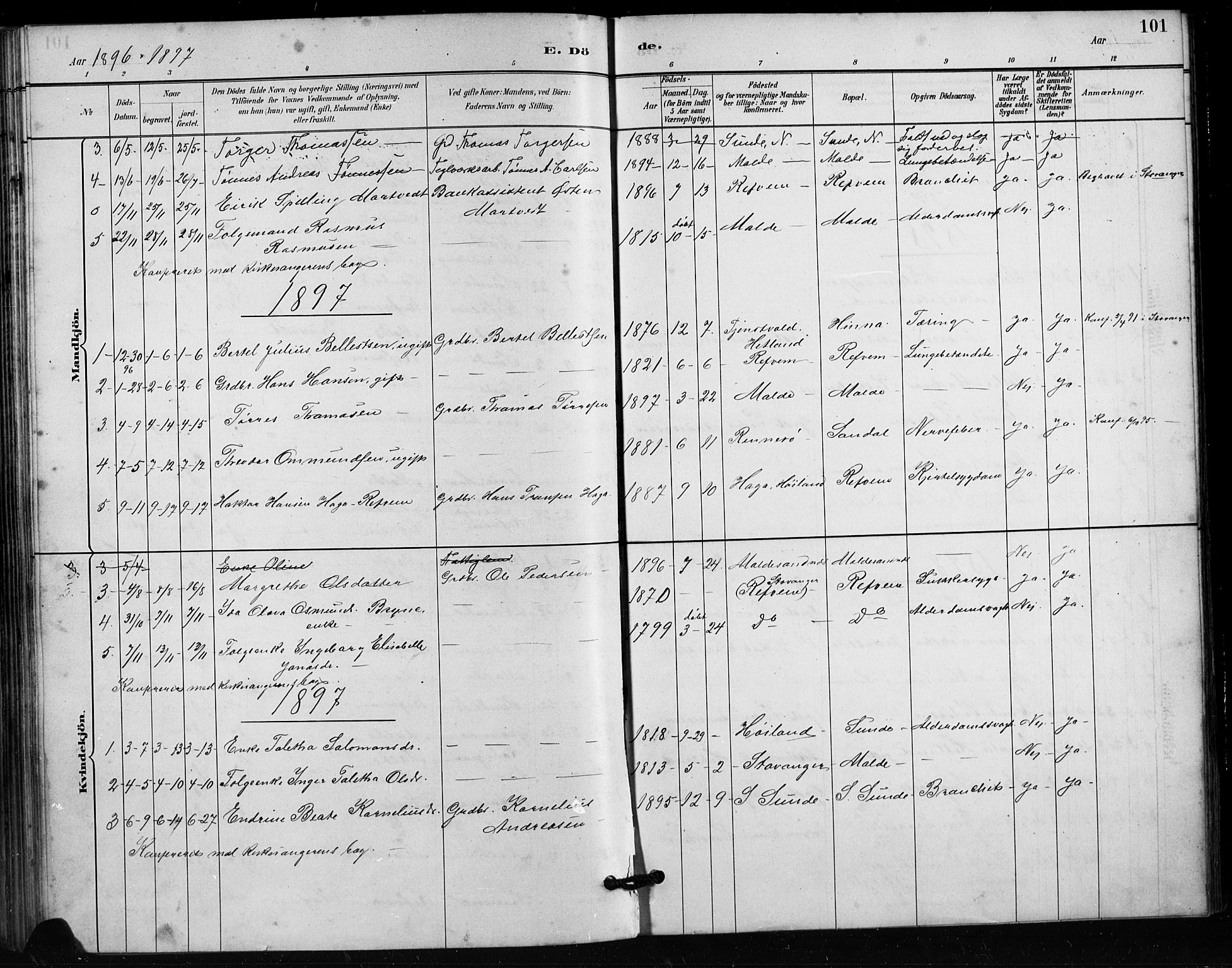 Håland sokneprestkontor, SAST/A-101802/001/30BA/L0011: Parish register (official) no. A 10, 1883-1900, p. 101