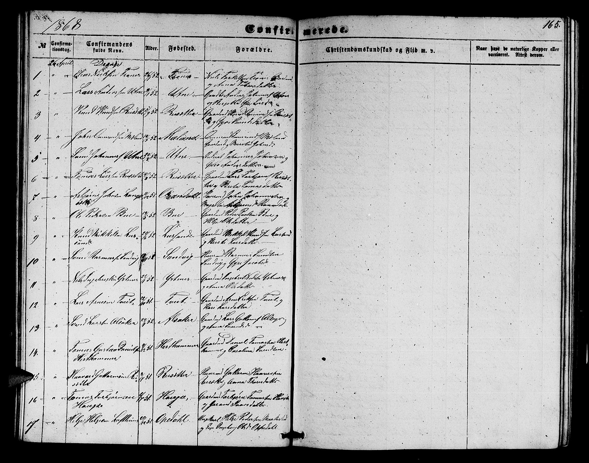 Ullensvang sokneprestembete, SAB/A-78701/H/Hab: Parish register (copy) no. E 6, 1857-1886, p. 165