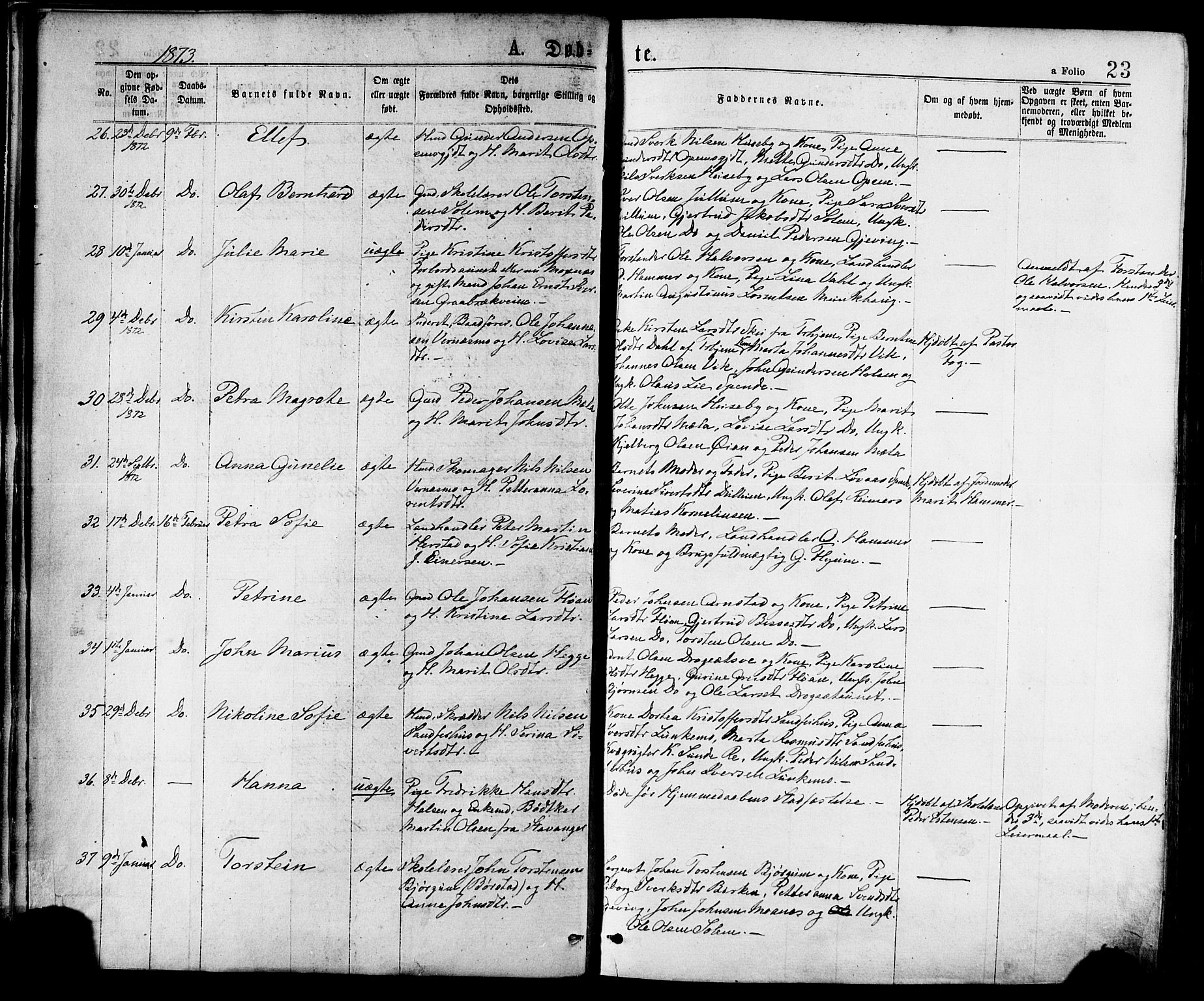 Ministerialprotokoller, klokkerbøker og fødselsregistre - Nord-Trøndelag, AV/SAT-A-1458/709/L0076: Parish register (official) no. 709A16, 1871-1879, p. 23