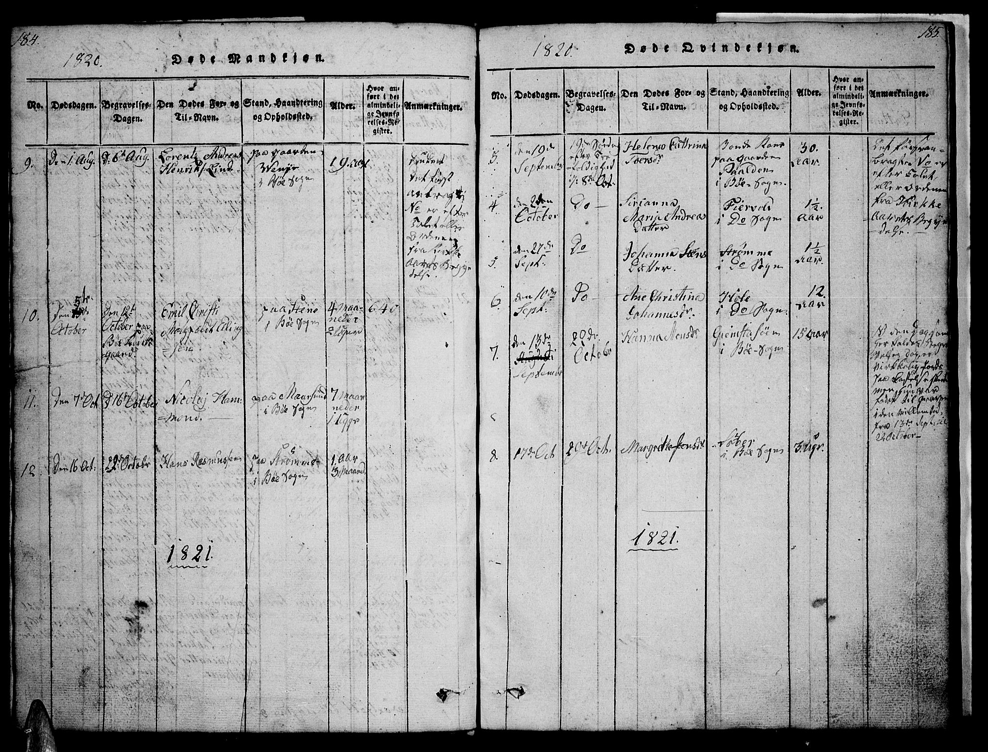 Ministerialprotokoller, klokkerbøker og fødselsregistre - Nordland, SAT/A-1459/891/L1312: Parish register (copy) no. 891C01, 1820-1856, p. 184-185