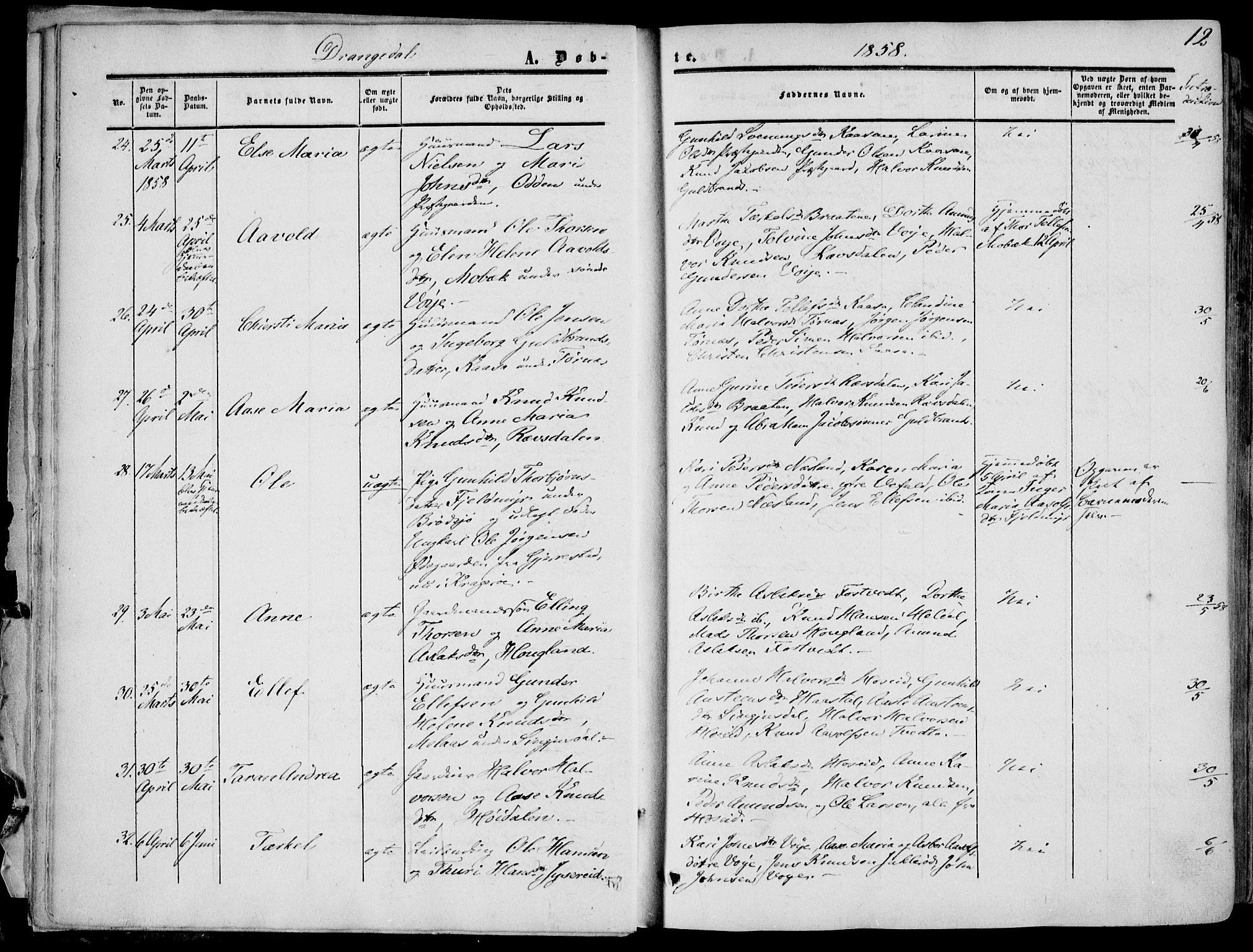 Drangedal kirkebøker, AV/SAKO-A-258/F/Fa/L0008: Parish register (official) no. 8, 1857-1871, p. 12