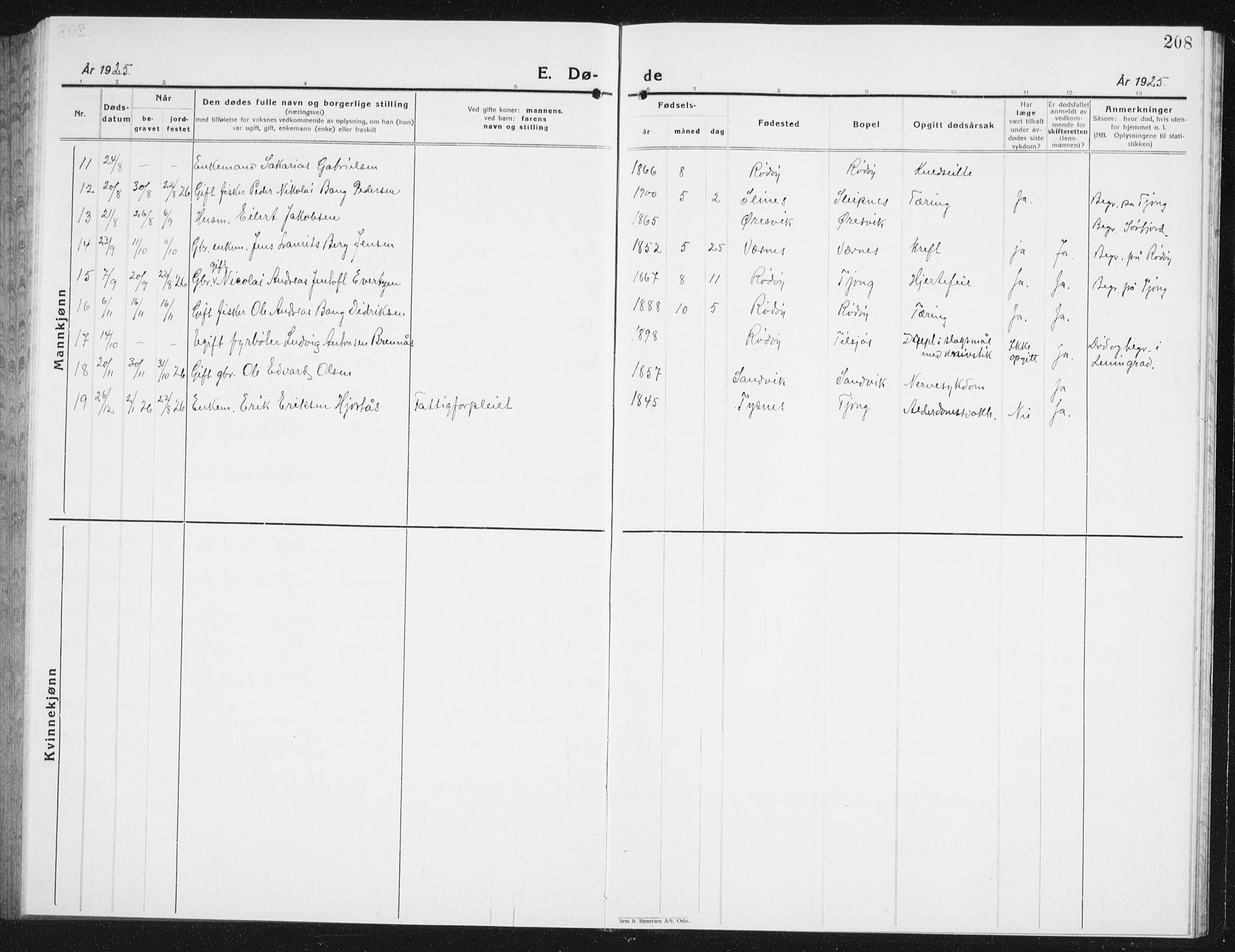 Ministerialprotokoller, klokkerbøker og fødselsregistre - Nordland, AV/SAT-A-1459/841/L0622: Parish register (copy) no. 841C06, 1924-1942, p. 208