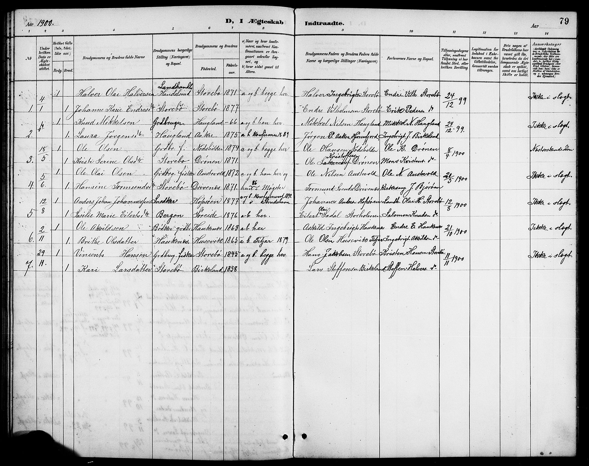 Austevoll Sokneprestembete, SAB/A-74201/H/Hab: Parish register (copy) no. A 3, 1889-1900, p. 79
