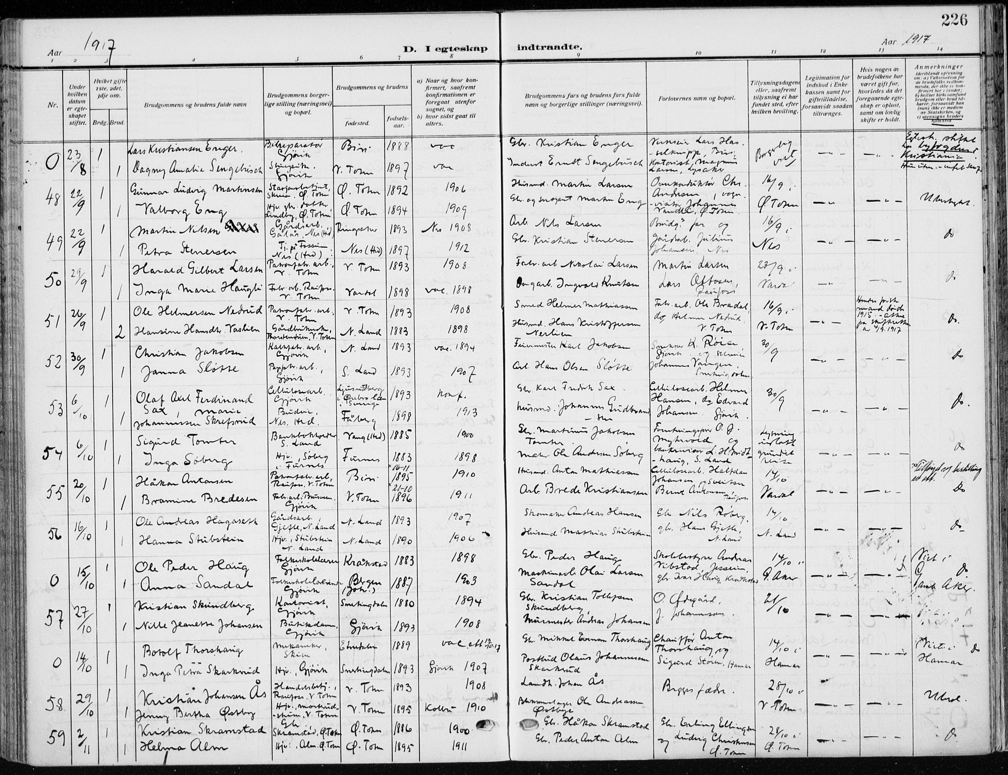 Vardal prestekontor, SAH/PREST-100/H/Ha/Haa/L0014: Parish register (official) no. 14, 1912-1922, p. 226