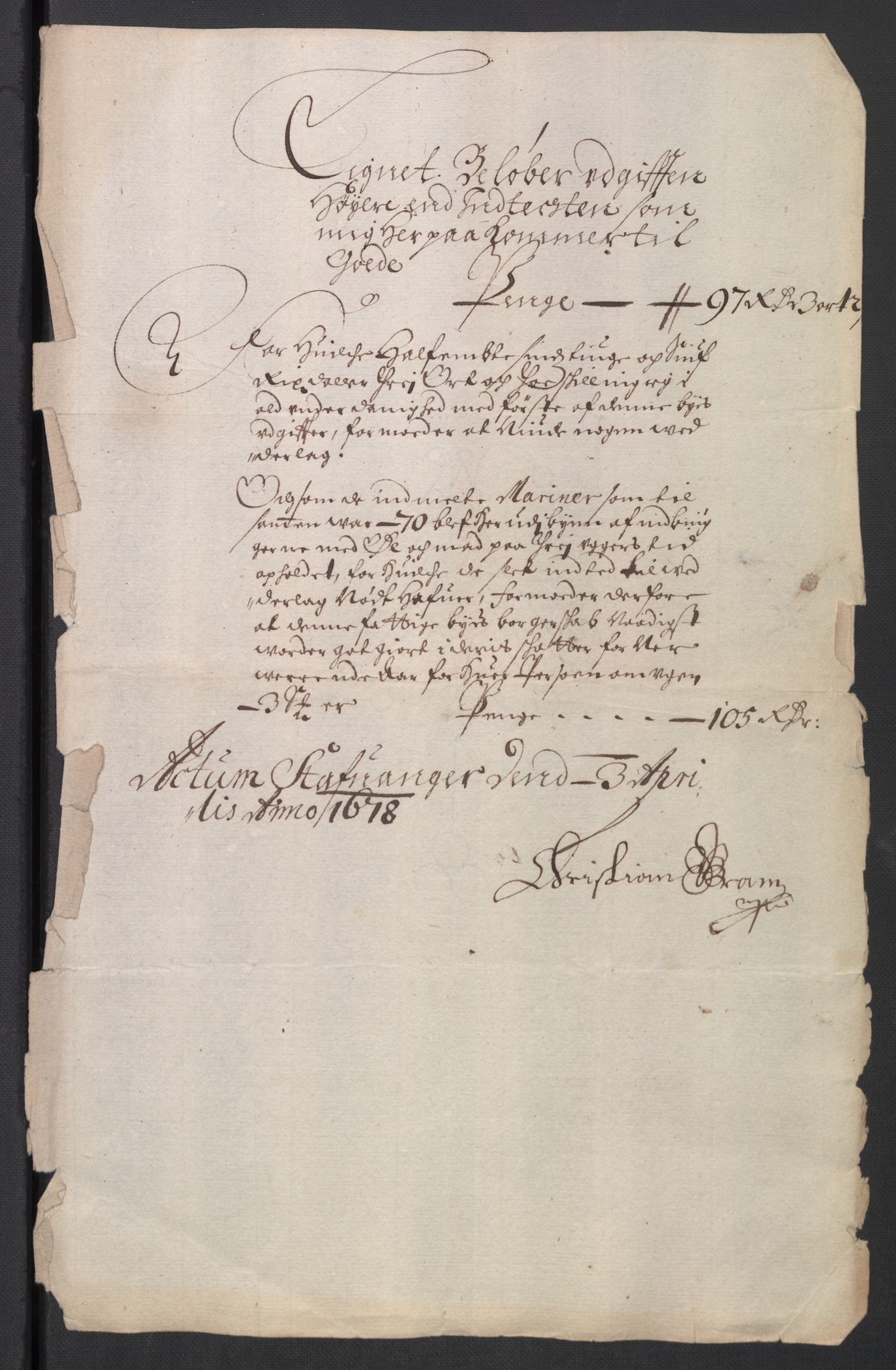 Rentekammeret inntil 1814, Reviderte regnskaper, Byregnskaper, RA/EA-4066/R/Ro/L0300: [O3] Kontribusjonsregnskap, 1661-1678, p. 149