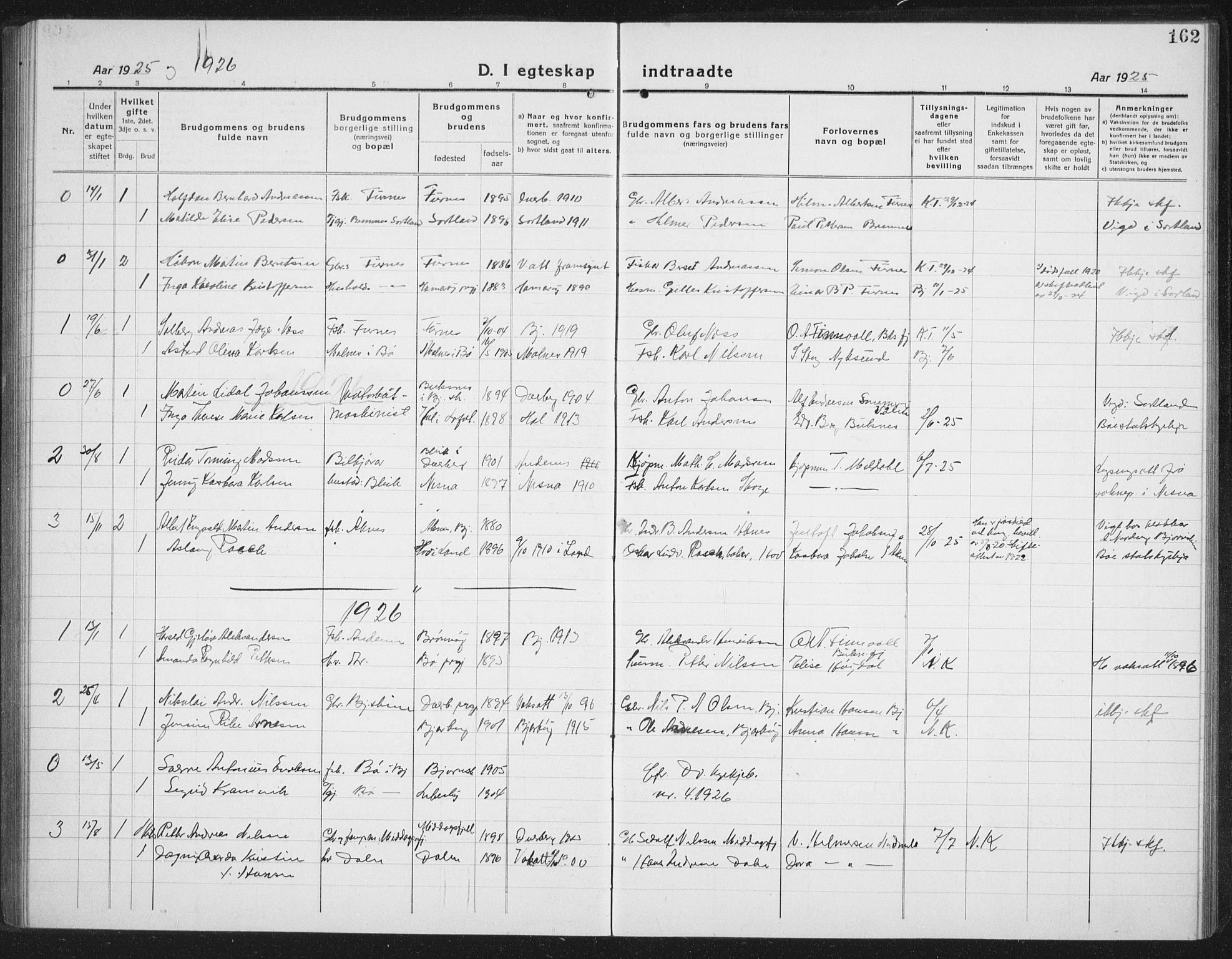 Ministerialprotokoller, klokkerbøker og fødselsregistre - Nordland, AV/SAT-A-1459/898/L1428: Parish register (copy) no. 898C03, 1918-1938, p. 162