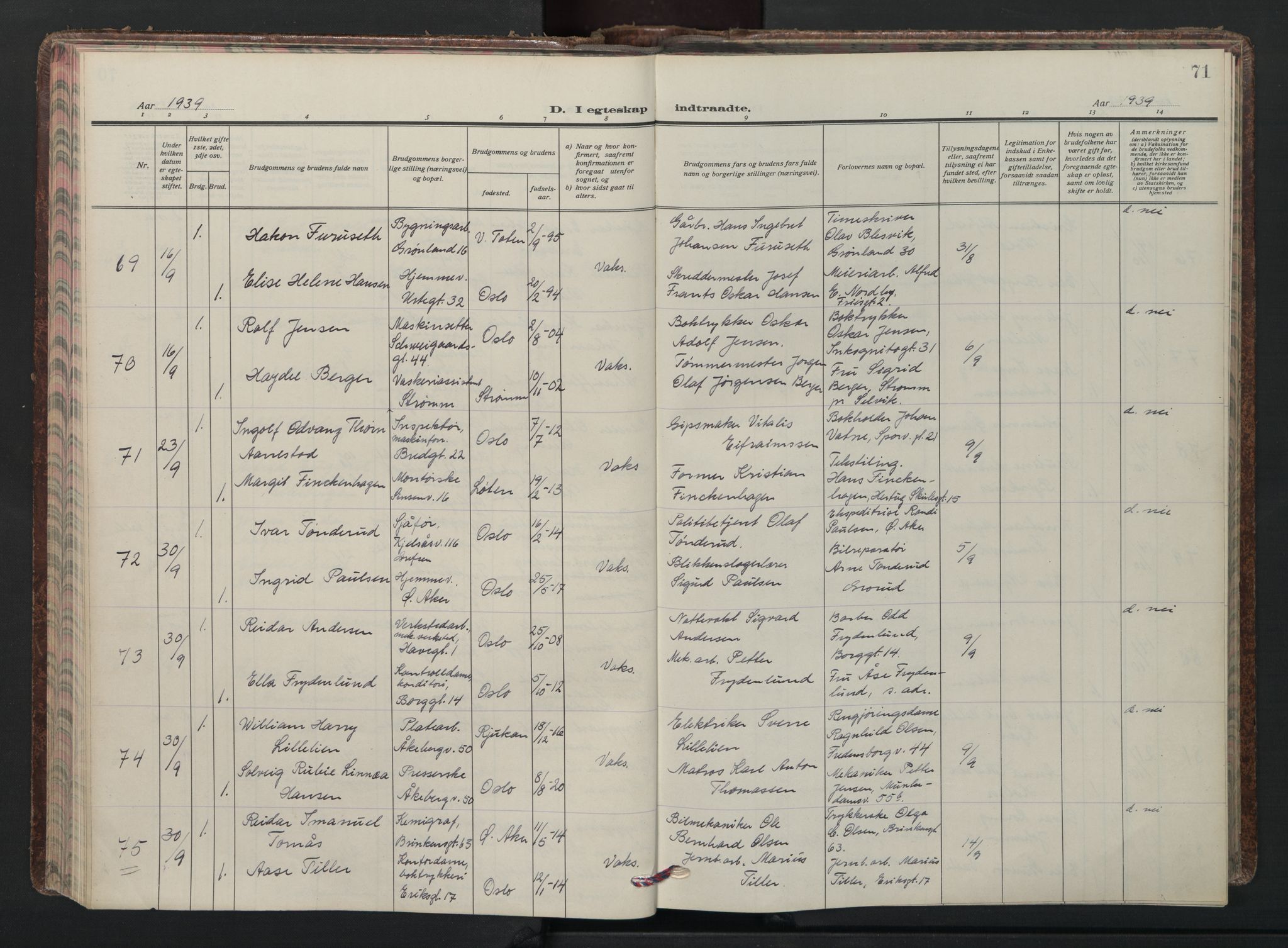 Grønland prestekontor Kirkebøker, AV/SAO-A-10848/F/Fa/L0020: Parish register (official) no. 20, 1935-1946, p. 71