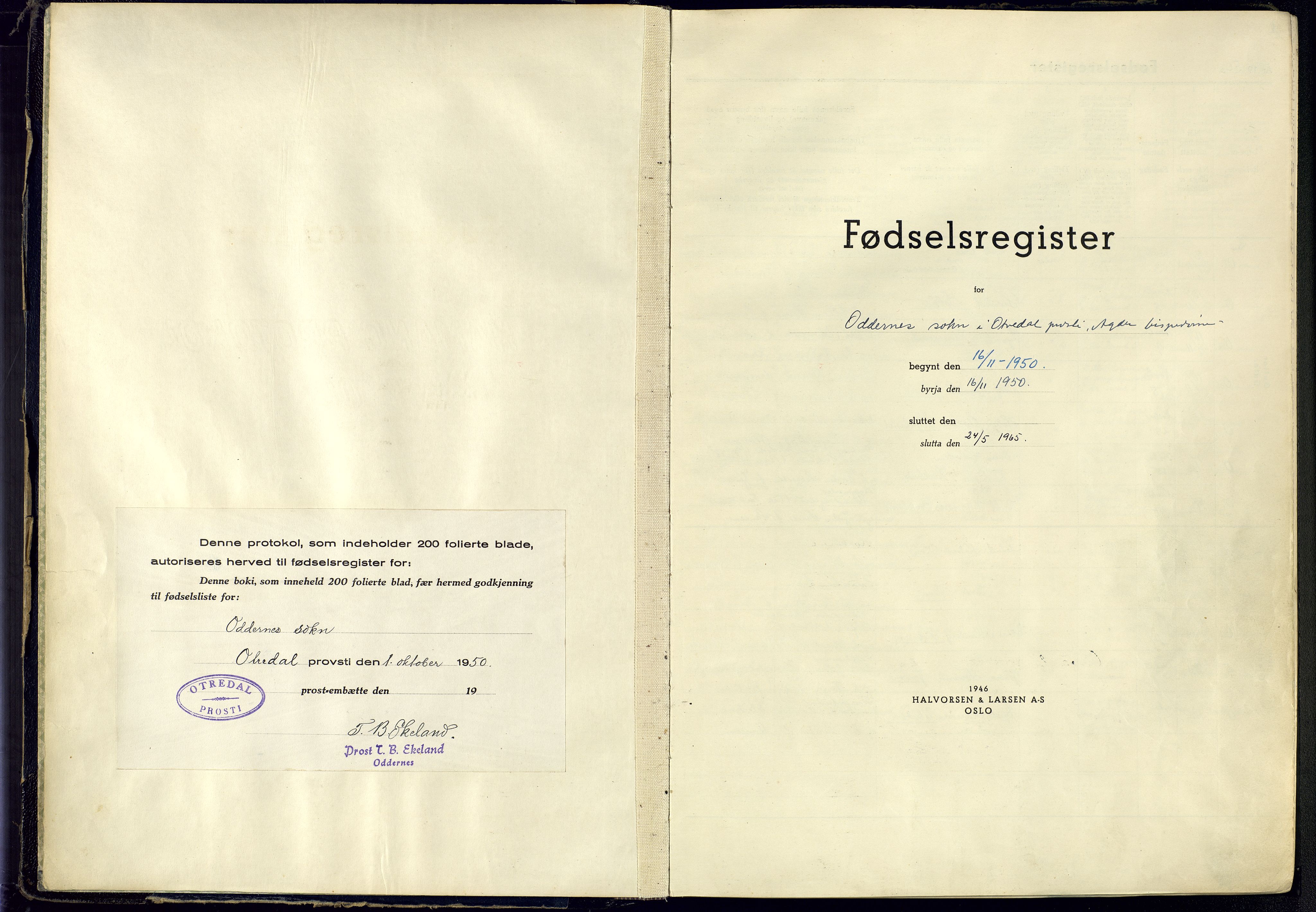 Oddernes sokneprestkontor, AV/SAK-1111-0033/J/Ja/L0003: Birth register no. 3, 1950-1965