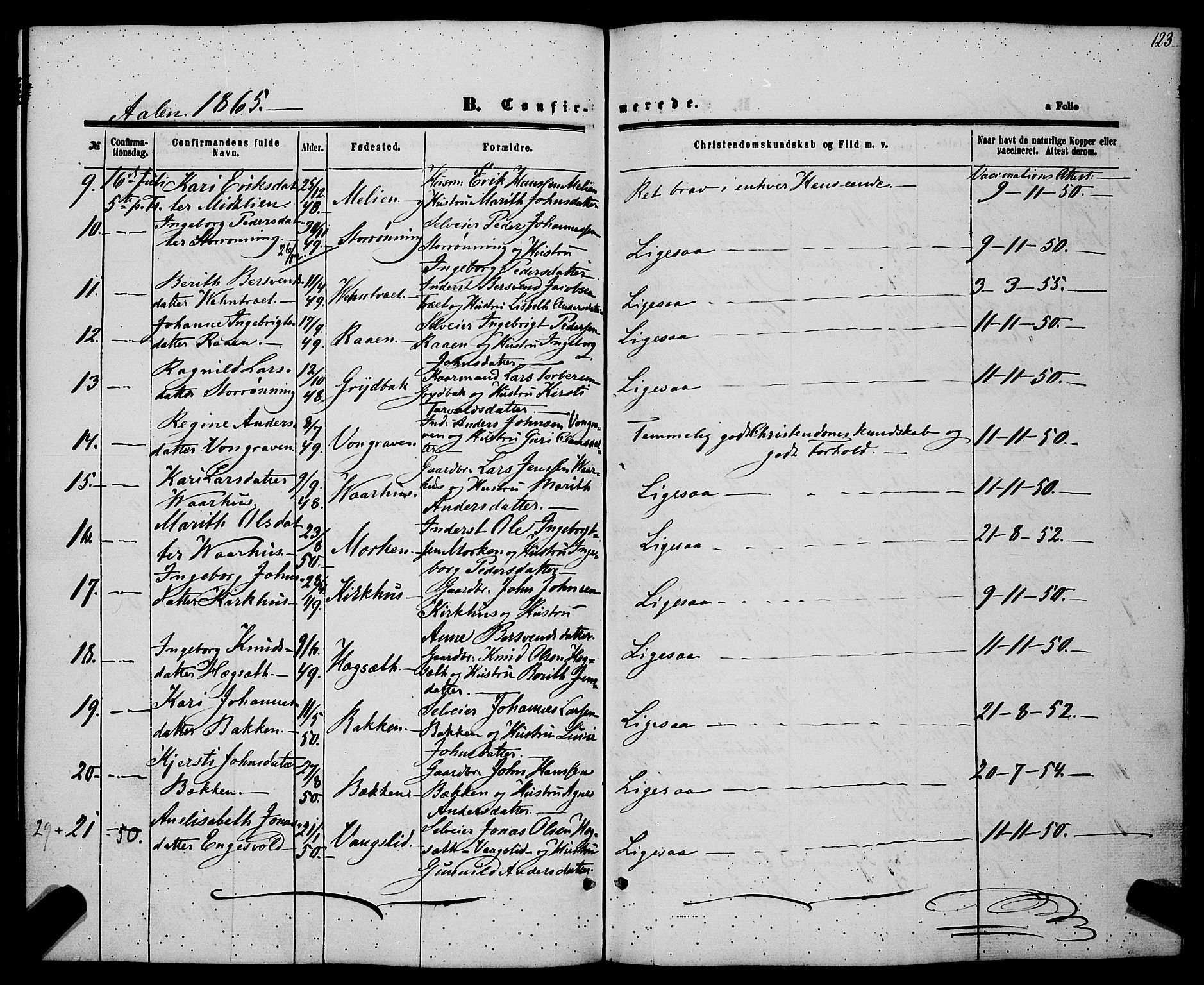 Ministerialprotokoller, klokkerbøker og fødselsregistre - Sør-Trøndelag, SAT/A-1456/685/L0968: Parish register (official) no. 685A07 /3, 1860-1869, p. 123
