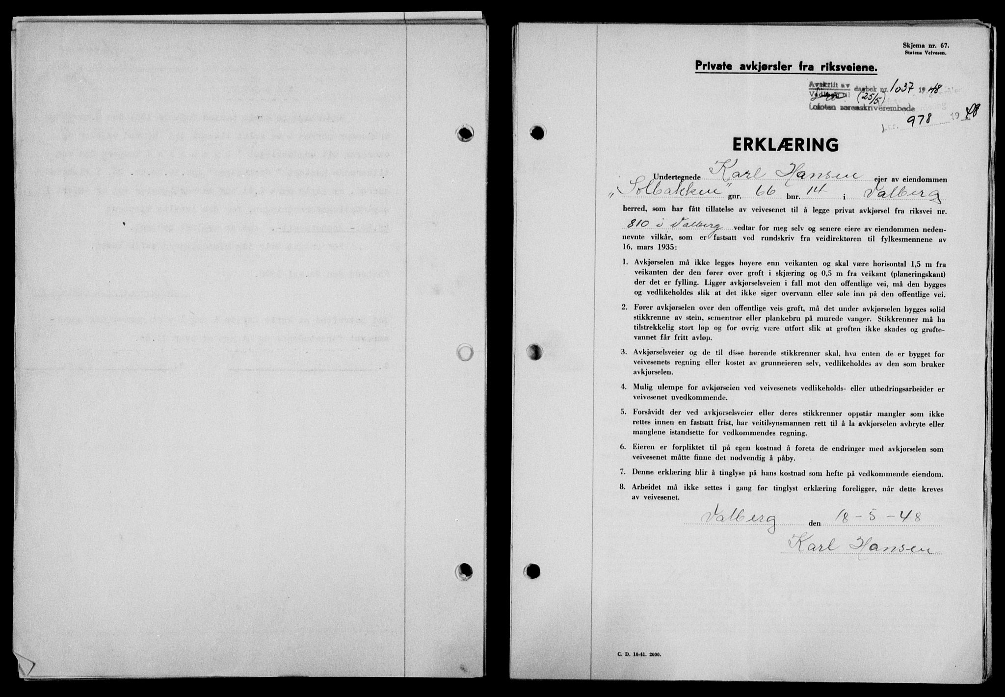 Lofoten sorenskriveri, SAT/A-0017/1/2/2C/L0018a: Mortgage book no. 18a, 1948-1948, Diary no: : 1037/1948