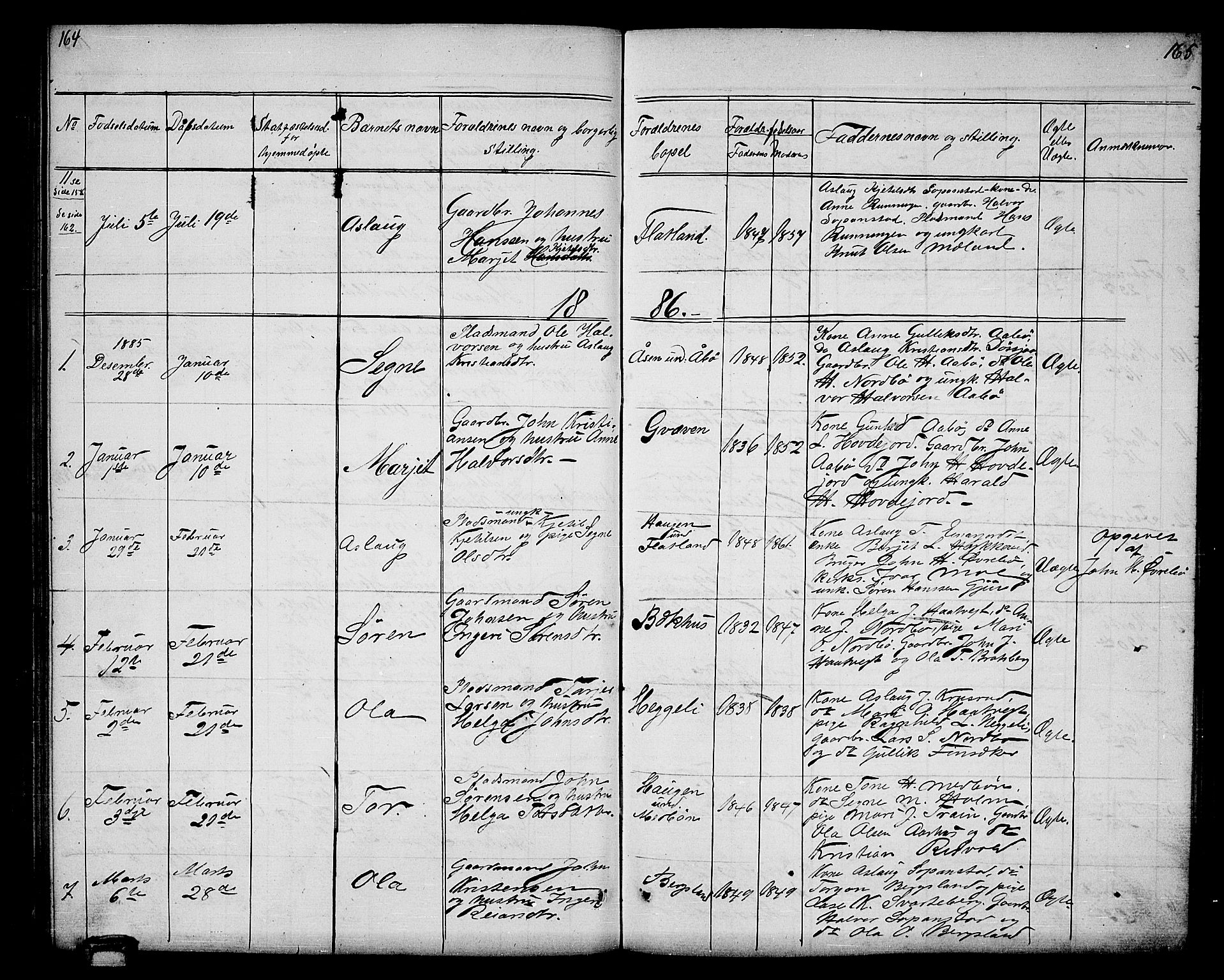 Hjartdal kirkebøker, SAKO/A-270/G/Ga/L0002: Parish register (copy) no. I 2, 1854-1888, p. 164-165