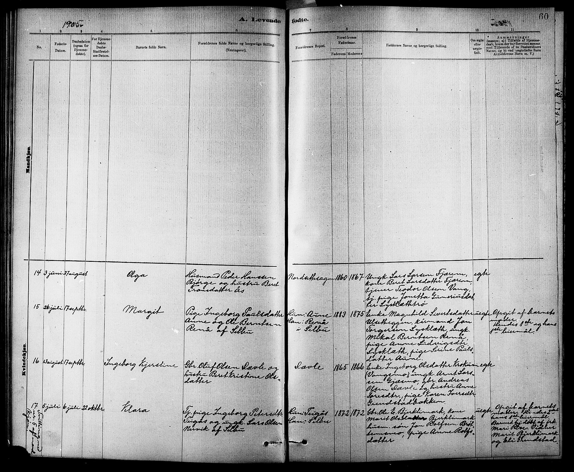 Ministerialprotokoller, klokkerbøker og fødselsregistre - Sør-Trøndelag, SAT/A-1456/618/L0452: Parish register (copy) no. 618C03, 1884-1906, p. 60