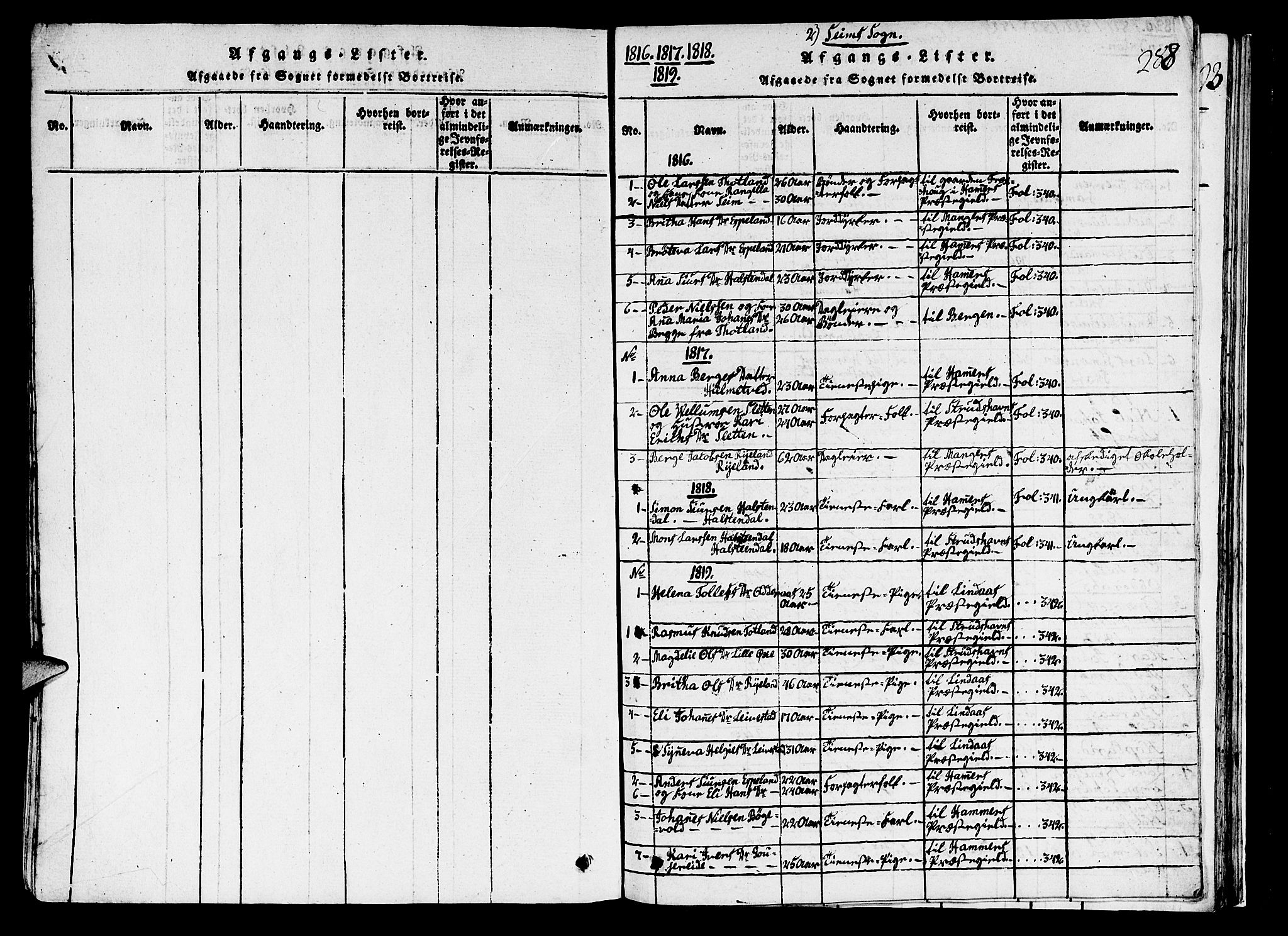 Hosanger sokneprestembete, AV/SAB-A-75801/H/Haa: Parish register (official) no. A 5, 1815-1824, p. 288