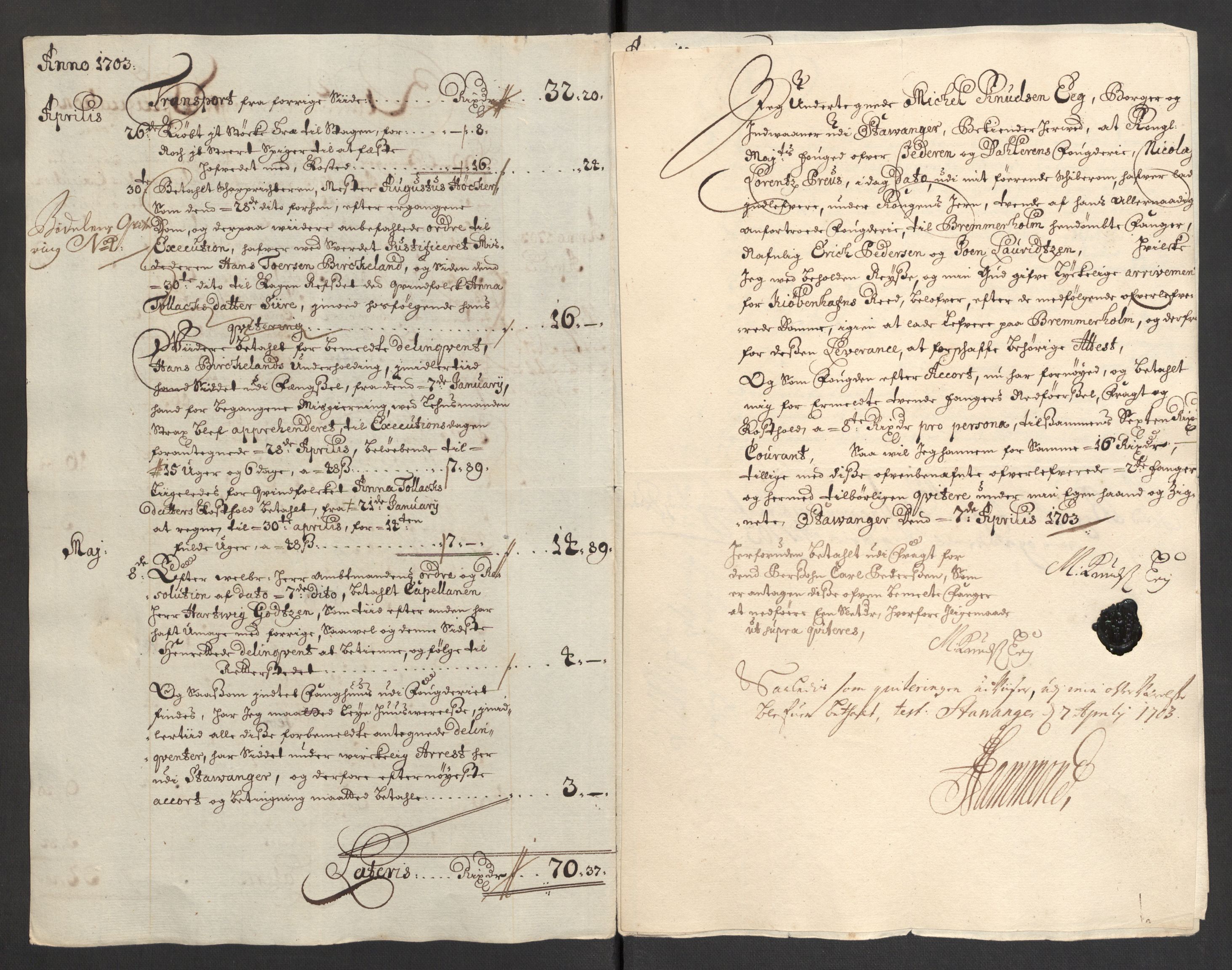 Rentekammeret inntil 1814, Reviderte regnskaper, Fogderegnskap, AV/RA-EA-4092/R46/L2732: Fogderegnskap Jæren og Dalane, 1703-1704, p. 70