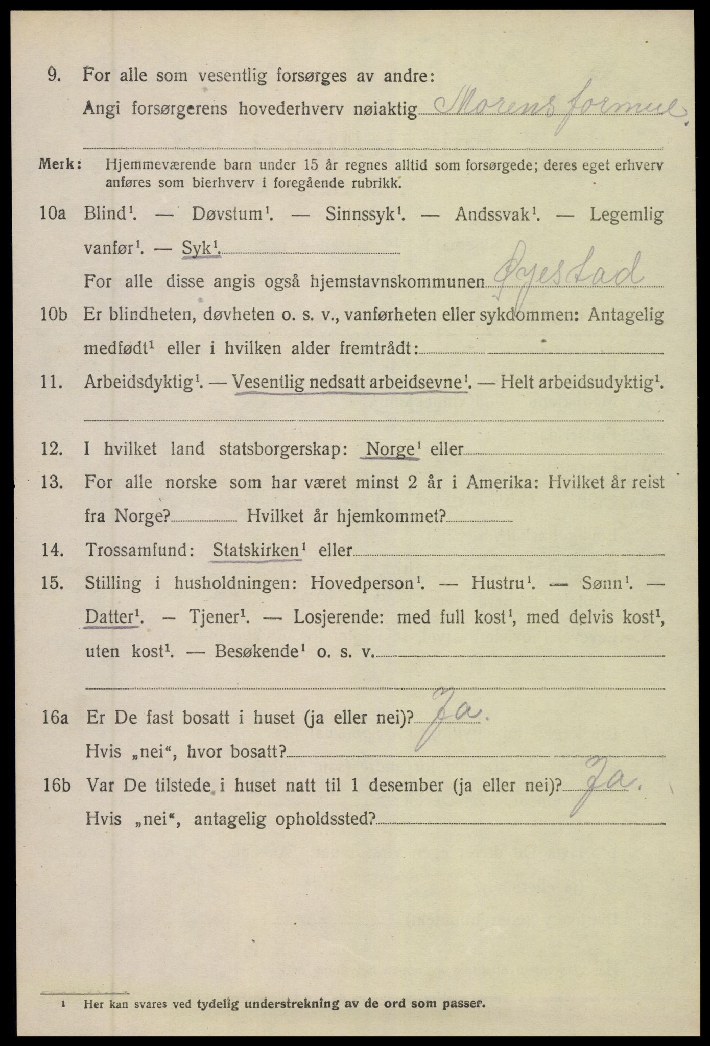 SAK, 1920 census for Øyestad, 1920, p. 2695