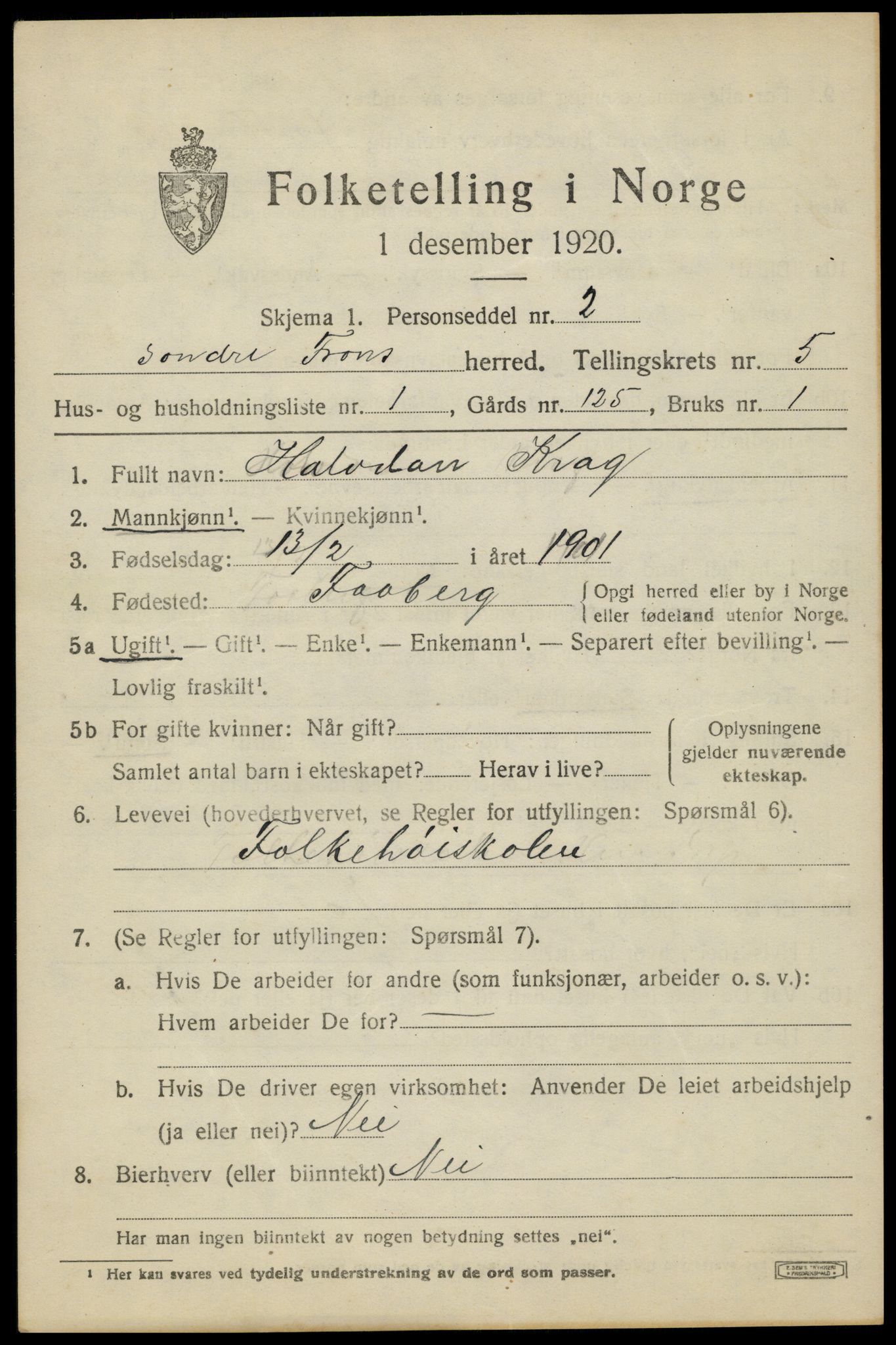 SAH, 1920 census for Sør-Fron, 1920, p. 5365