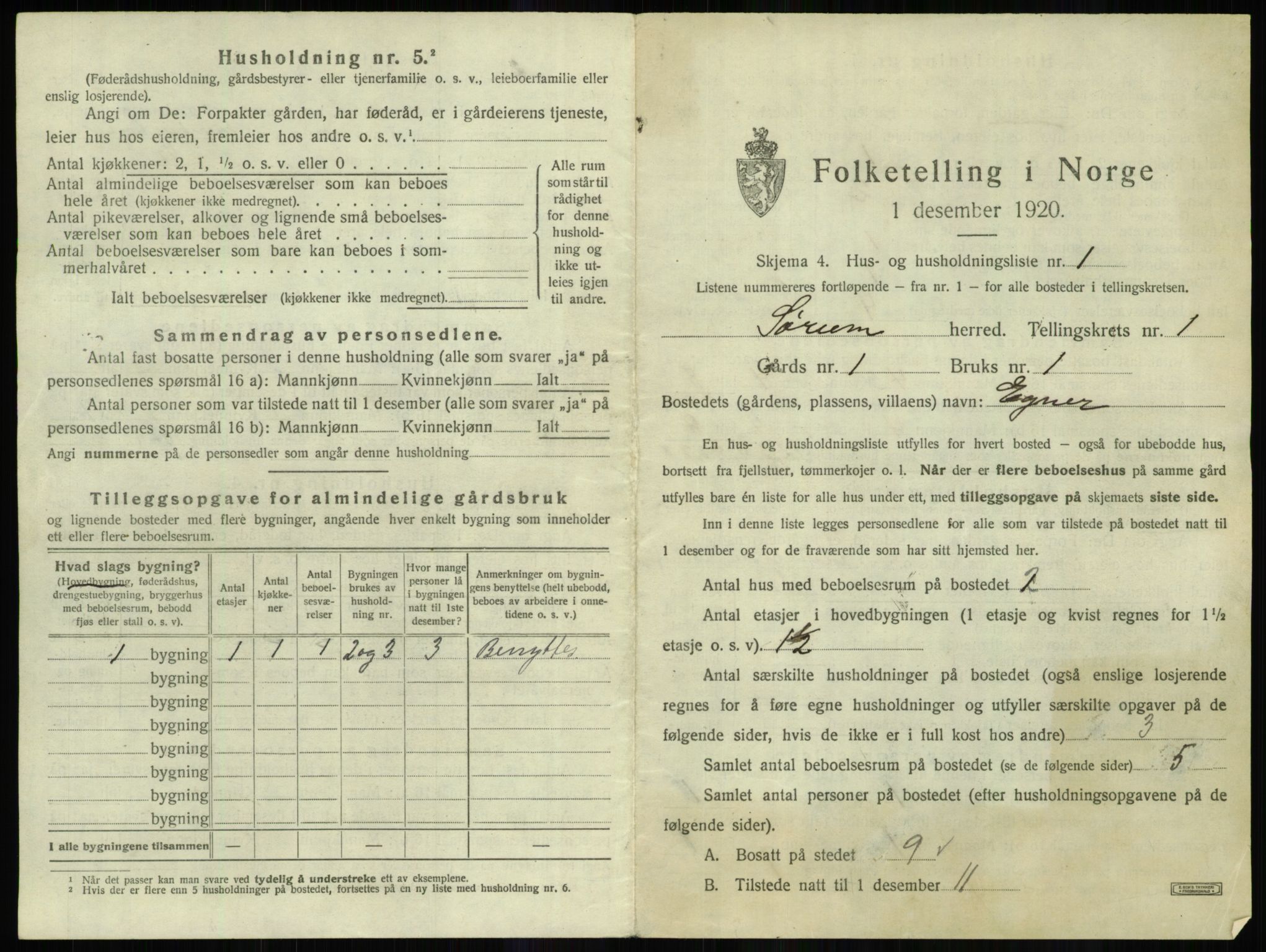 SAO, 1920 census for Sørum, 1920, p. 33