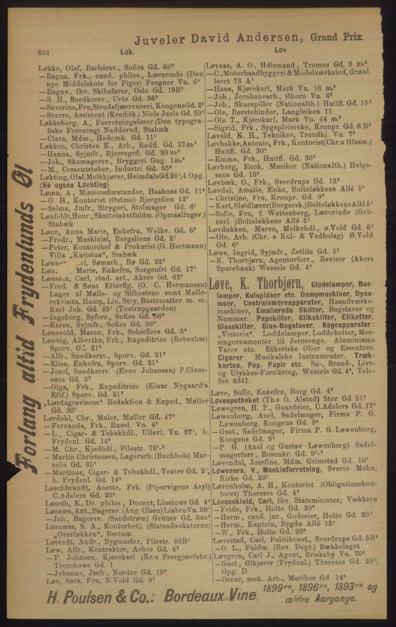 Kristiania/Oslo adressebok, PUBL/-, 1906, p. 604