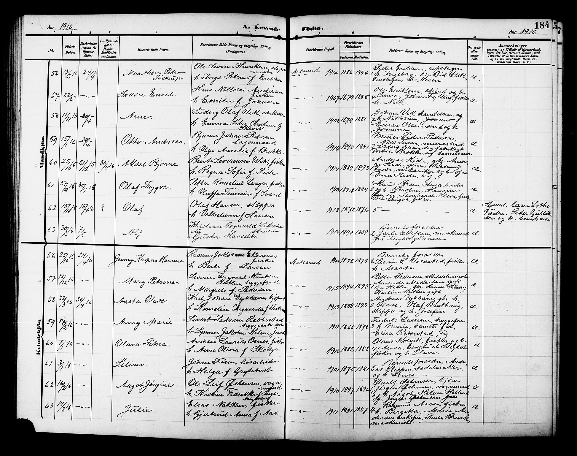 Ministerialprotokoller, klokkerbøker og fødselsregistre - Møre og Romsdal, AV/SAT-A-1454/529/L0471: Parish register (copy) no. 529C08, 1909-1921, p. 184