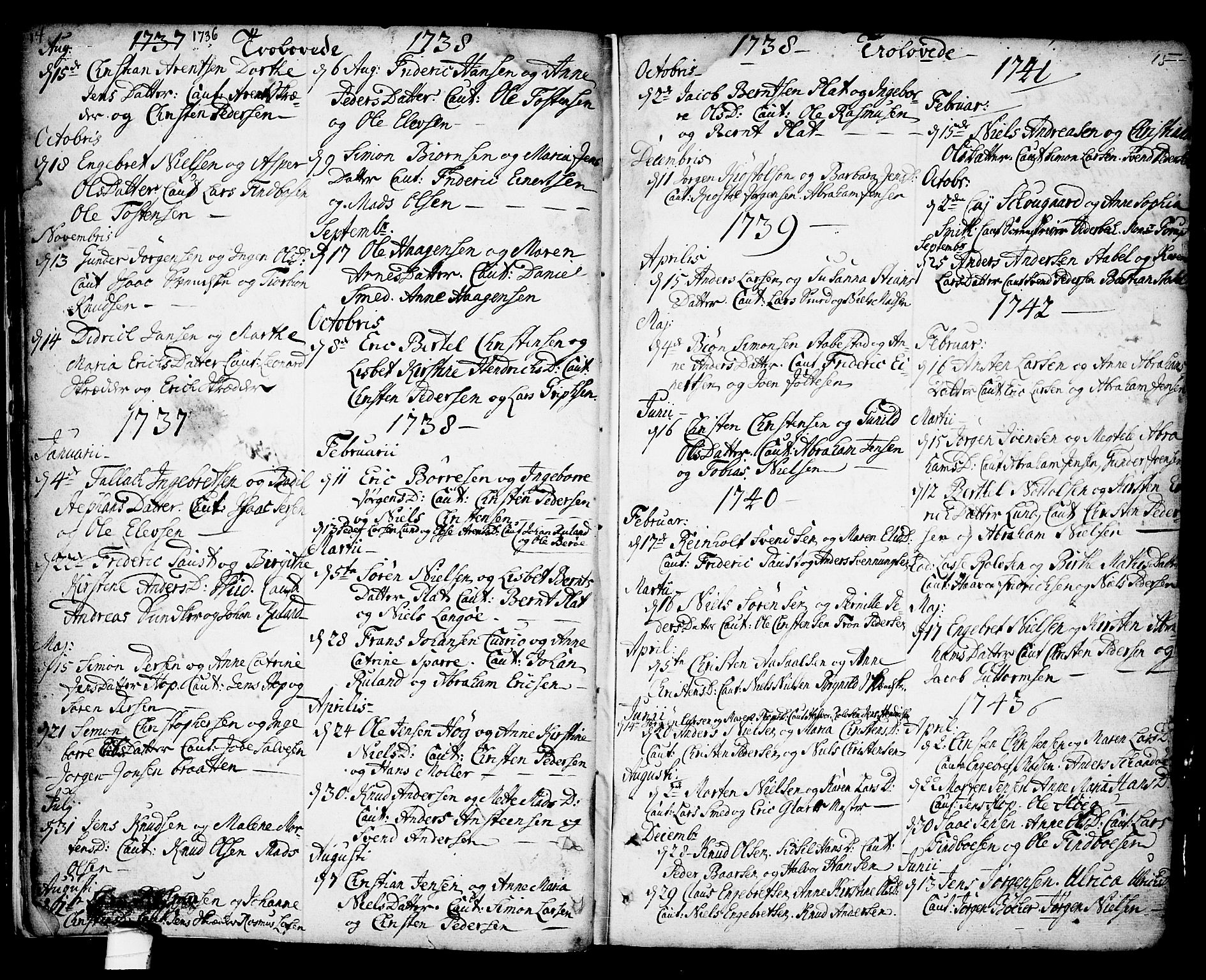Kragerø kirkebøker, SAKO/A-278/F/Fa/L0001: Parish register (official) no. 1, 1702-1766, p. 14-15