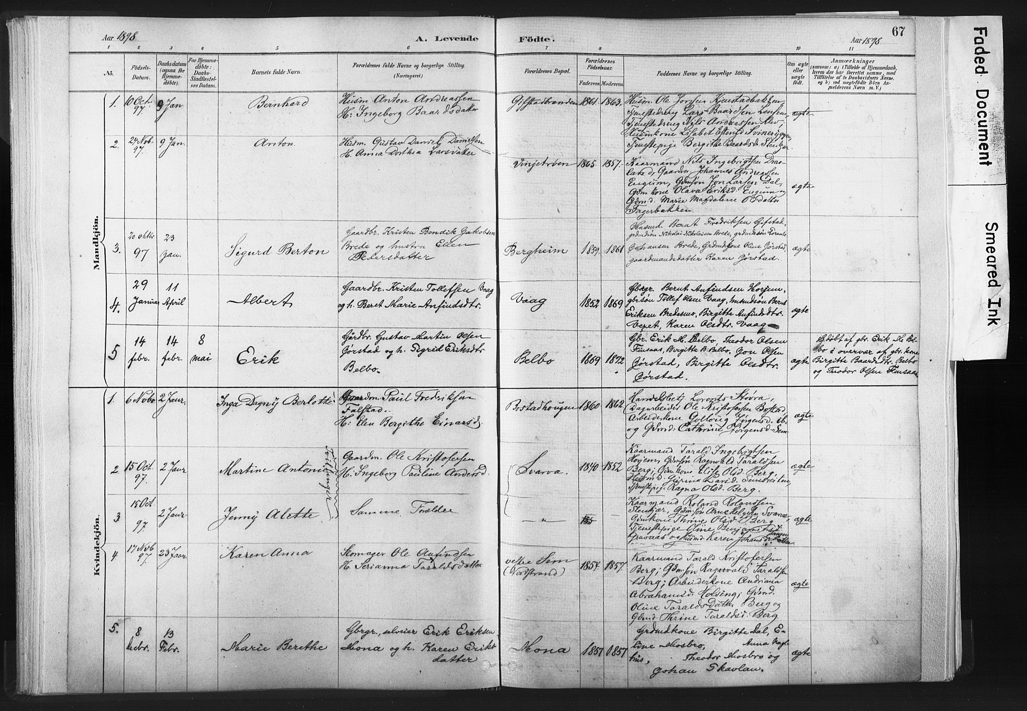 Ministerialprotokoller, klokkerbøker og fødselsregistre - Nord-Trøndelag, SAT/A-1458/749/L0474: Parish register (official) no. 749A08, 1887-1903, p. 67