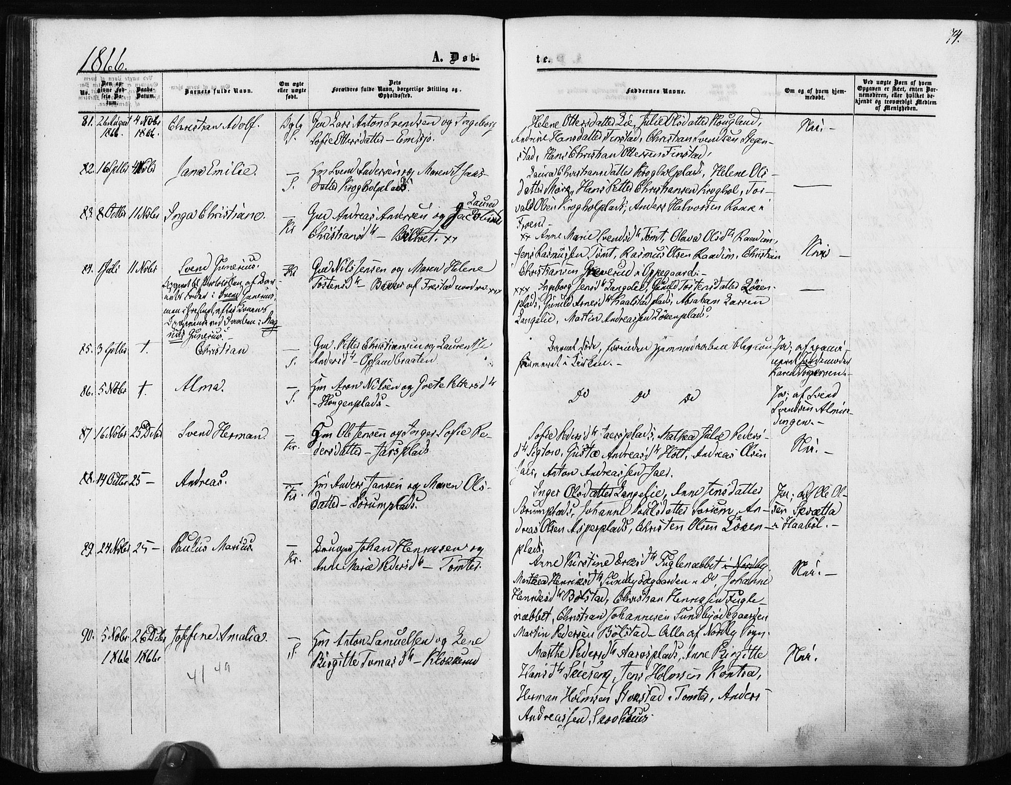 Kråkstad prestekontor Kirkebøker, SAO/A-10125a/F/Fa/L0007: Parish register (official) no. I 7, 1858-1870, p. 74