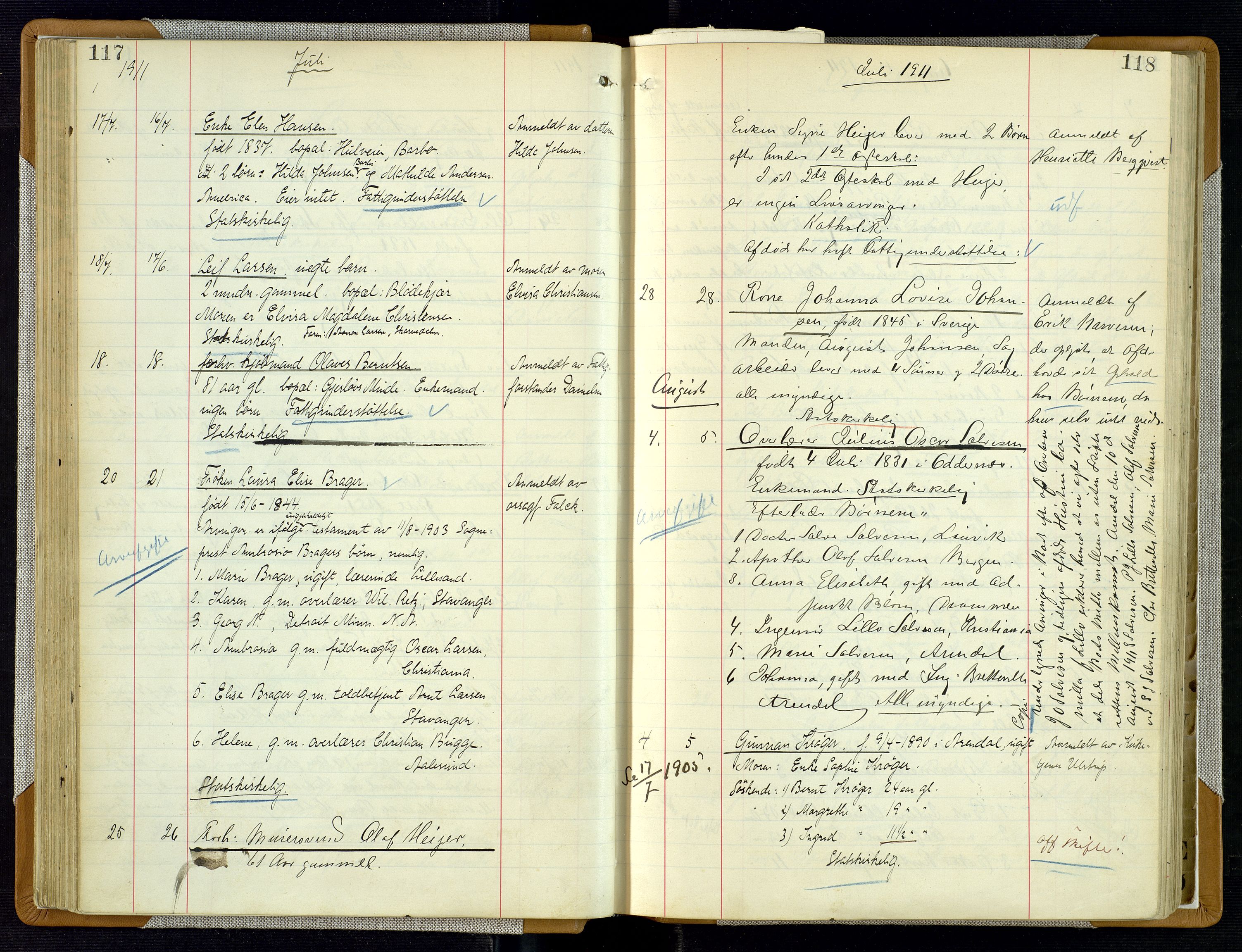 Arendal byfogd, SAK/1222-0001/H/Ha/L0003: Dødsfallsprotokoll, 1908-1917, p. 117-118