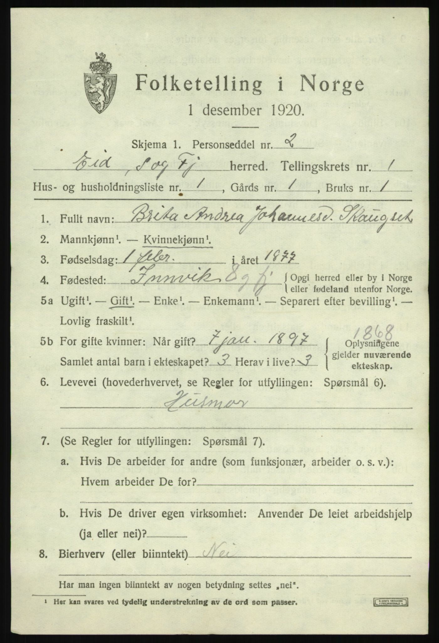 SAB, 1920 census for Eid, 1920, p. 1146