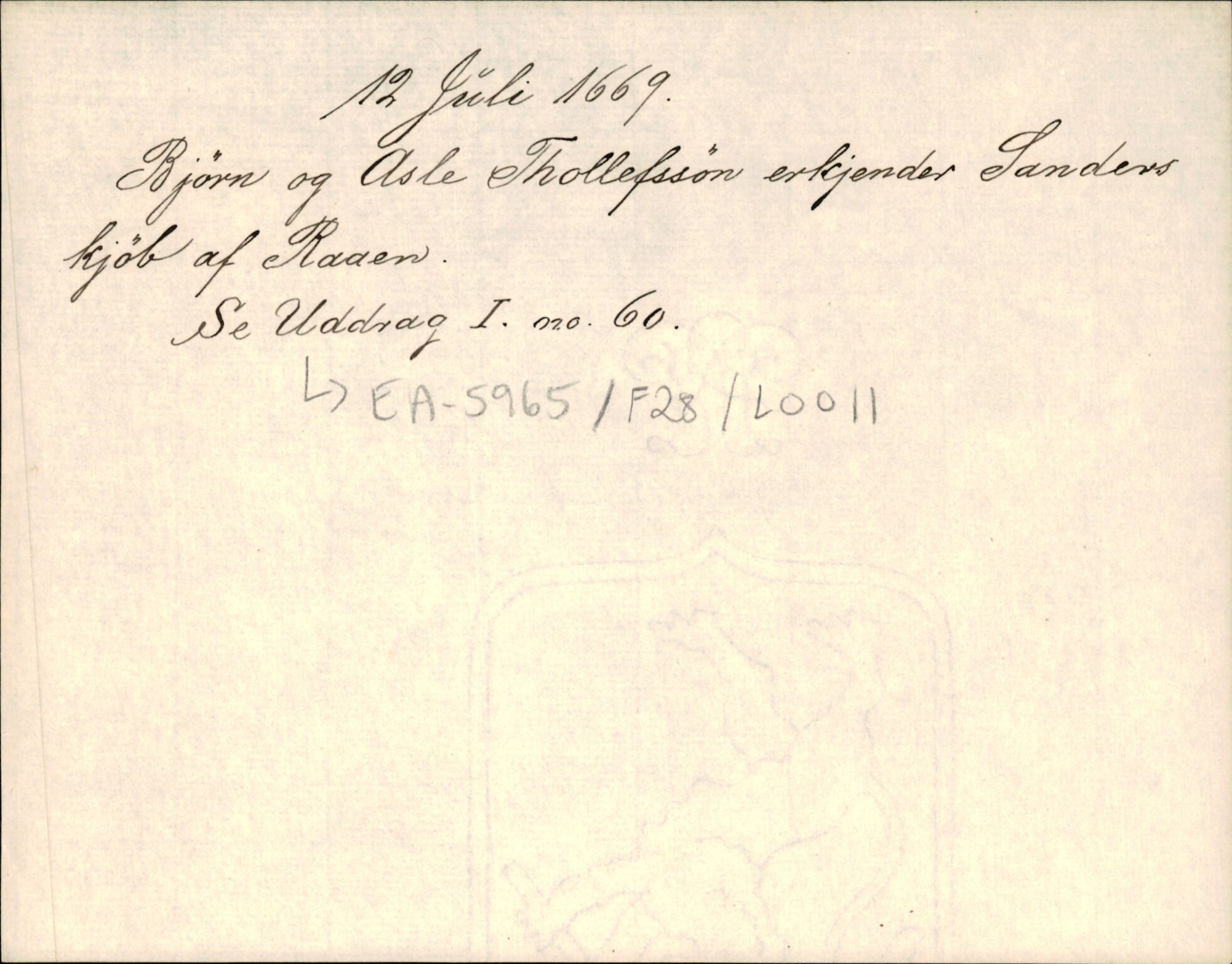 Riksarkivets diplomsamling, AV/RA-EA-5965/F35/F35d/L0005: Innlånte diplomer, seddelregister, 1661-1690, p. 191