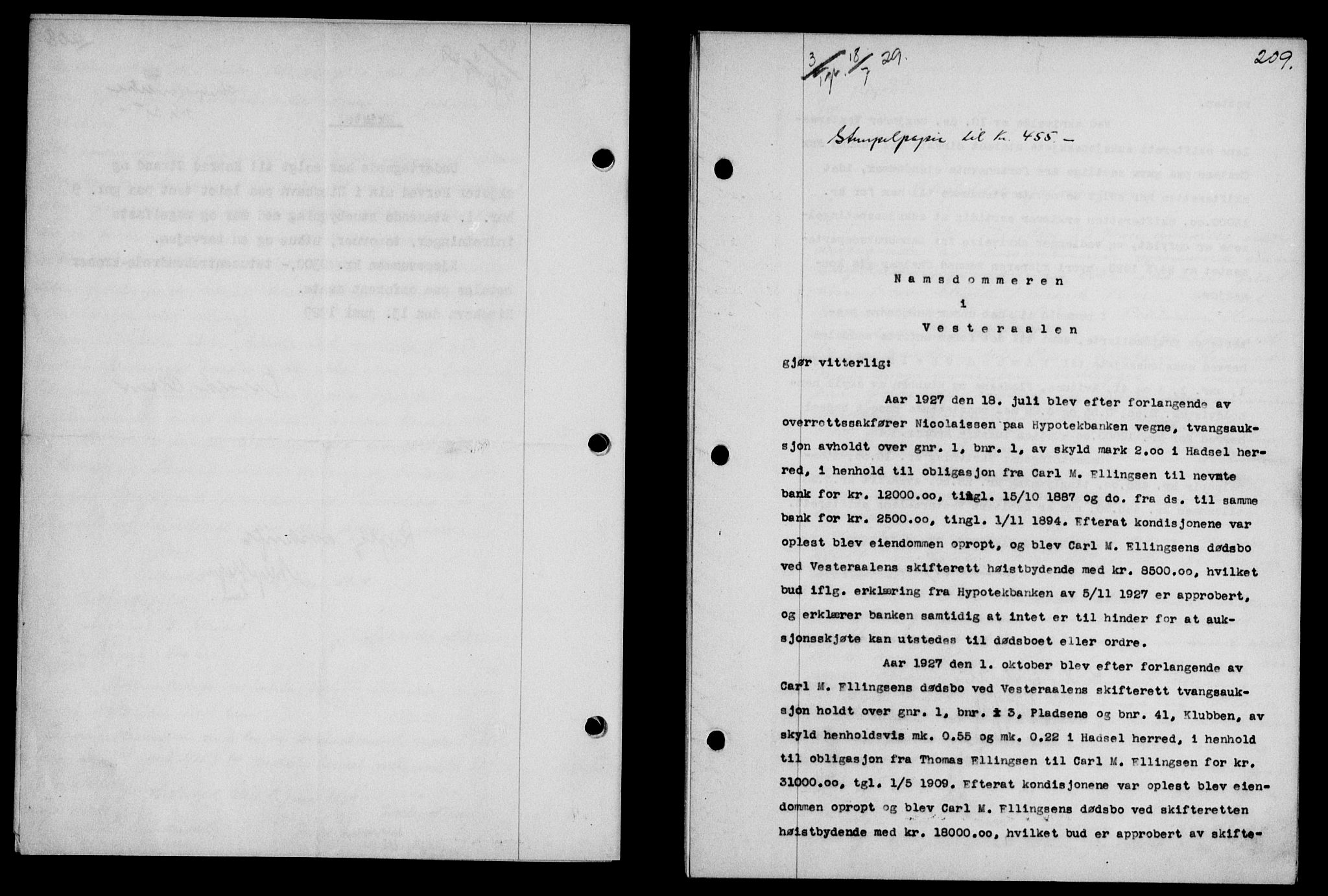 Vesterålen sorenskriveri, SAT/A-4180/1/2/2Ca/L0049: Mortgage book no. 42, 1929-1929, Deed date: 18.07.1929