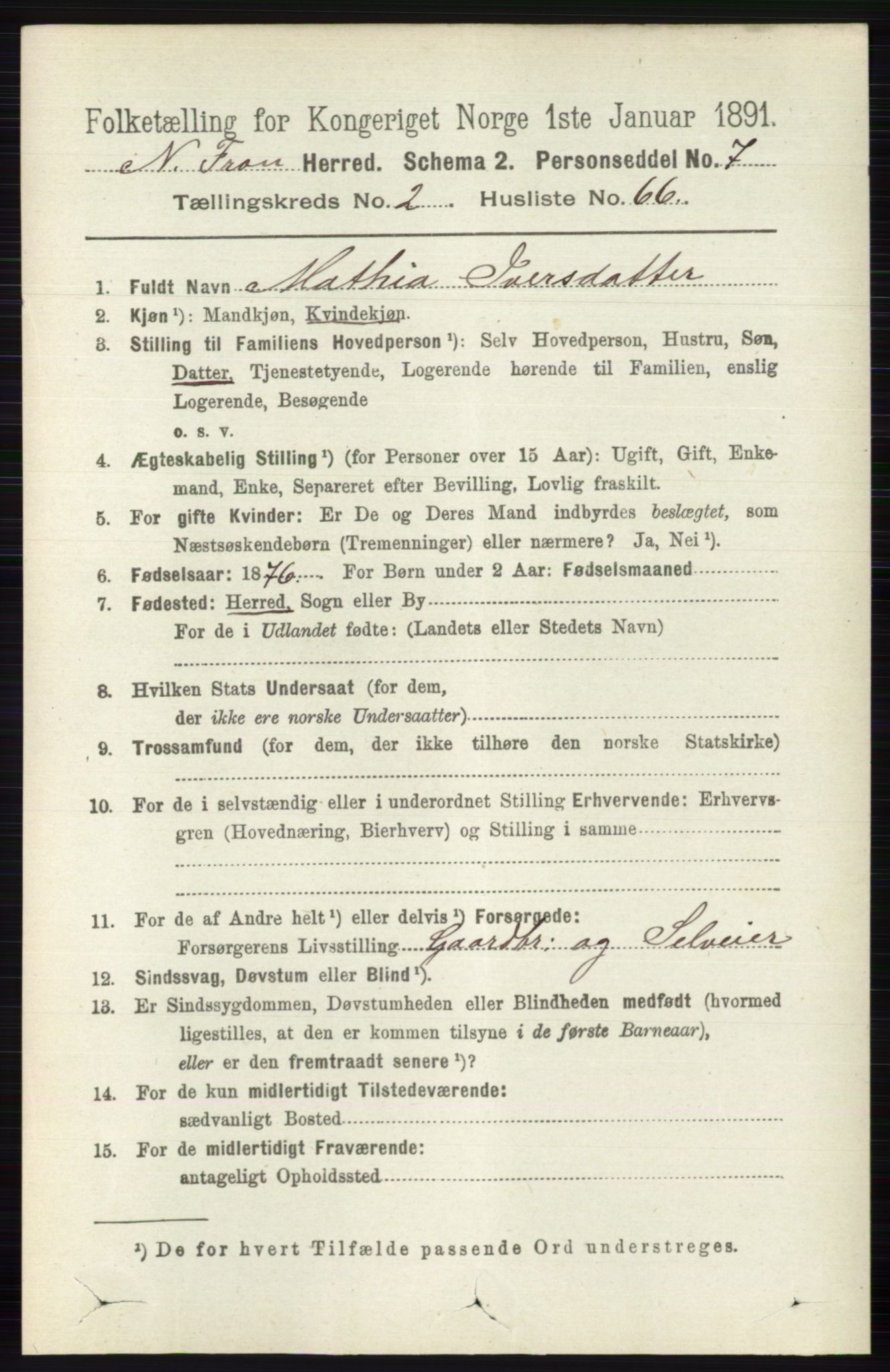 RA, 1891 census for 0518 Nord-Fron, 1891, p. 745