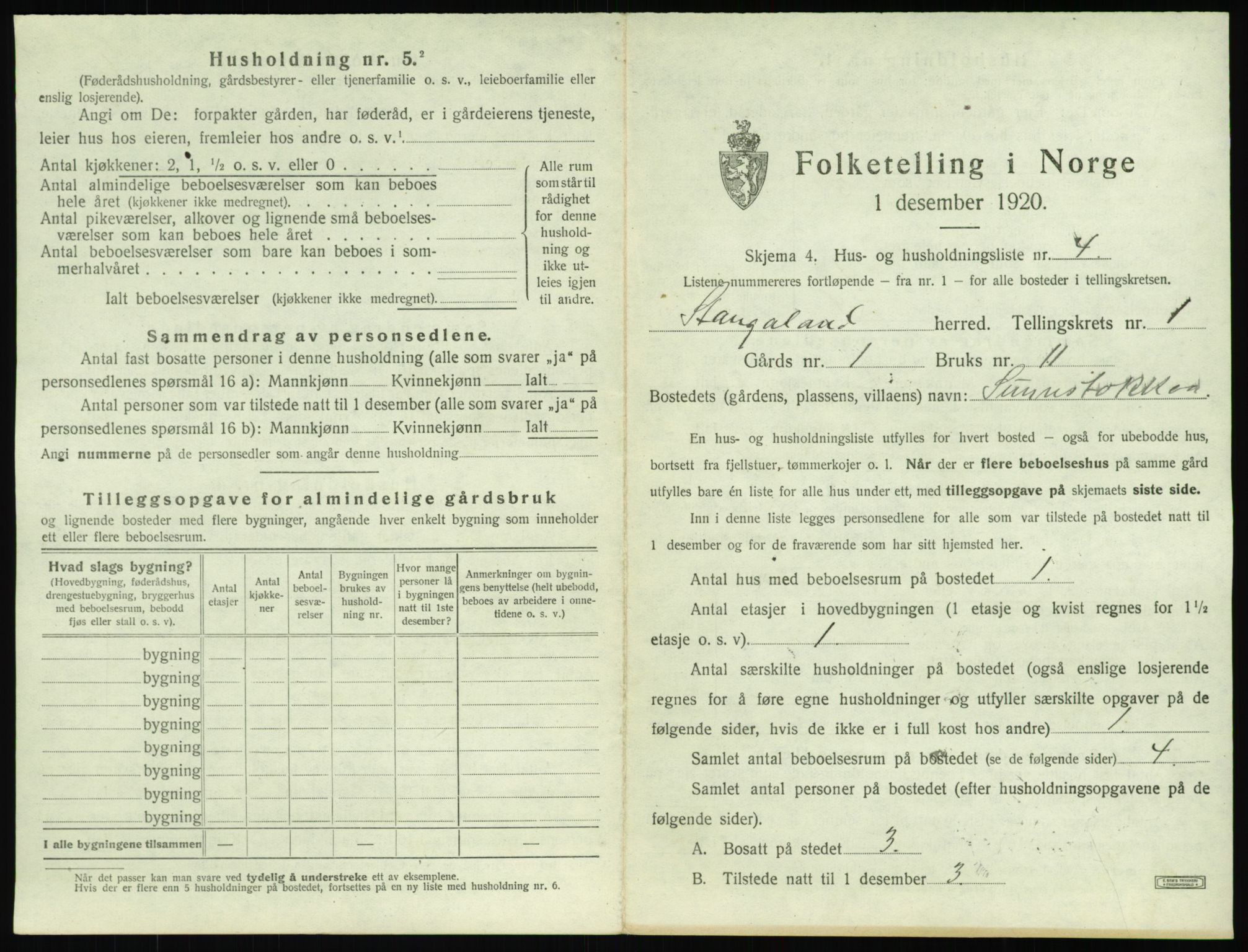 SAST, 1920 census for Stangaland, 1920, p. 35