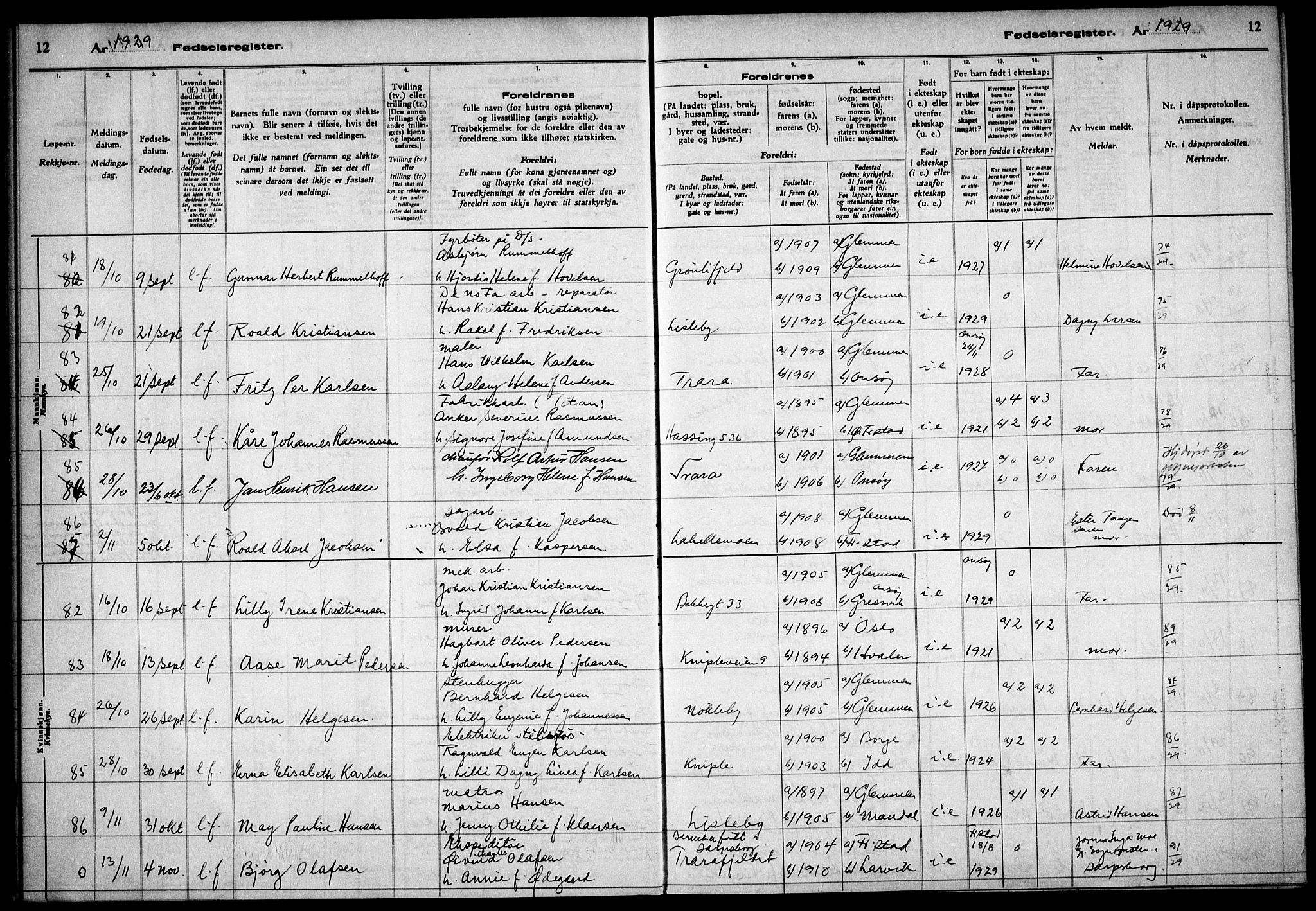 Glemmen prestekontor Kirkebøker, AV/SAO-A-10908/J/Ja/L0003: Birth register no. I 3, 1929-1939, p. 12