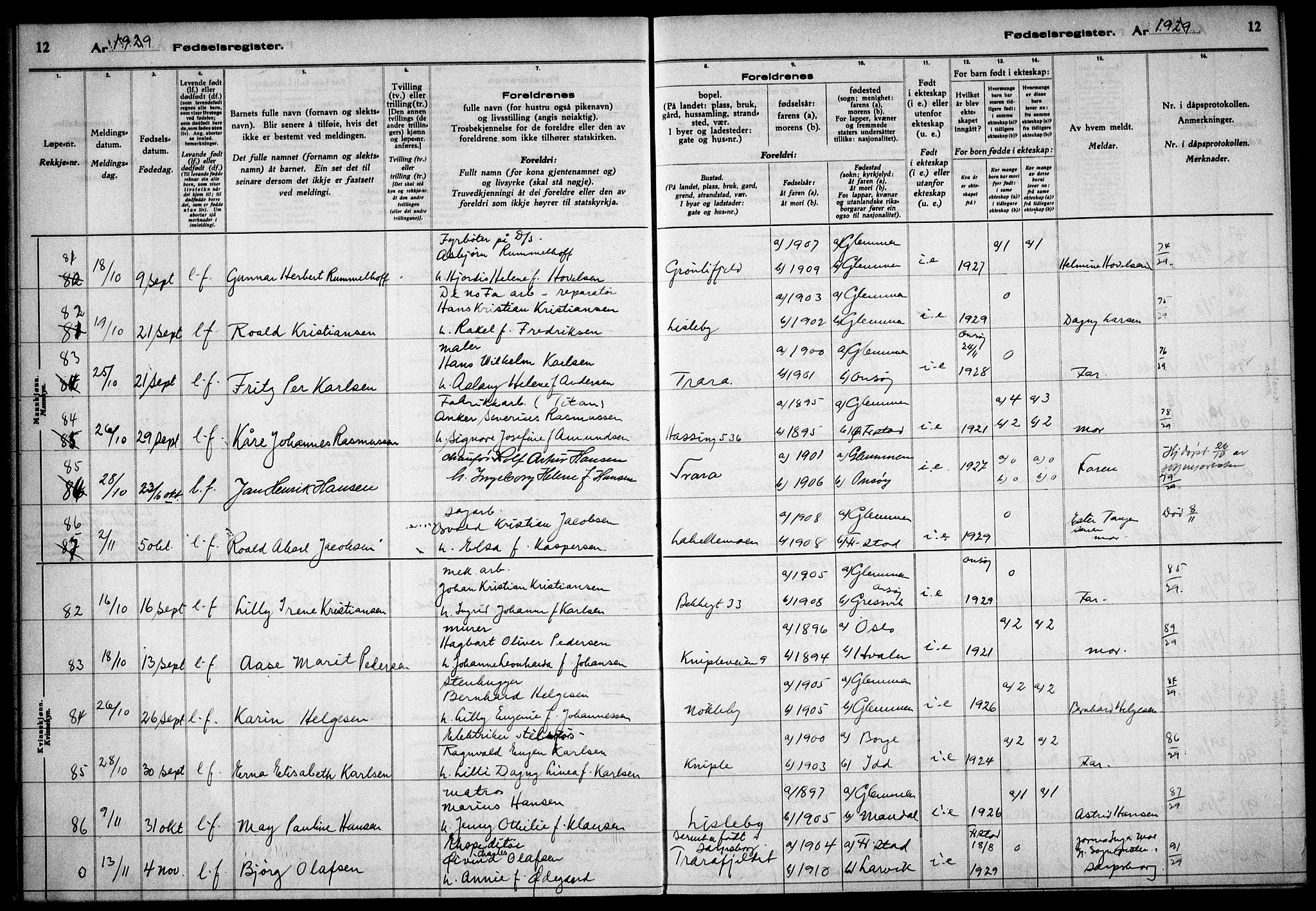 Glemmen prestekontor Kirkebøker, SAO/A-10908/J/Ja/L0003: Birth register no. I 3, 1929-1939, p. 12