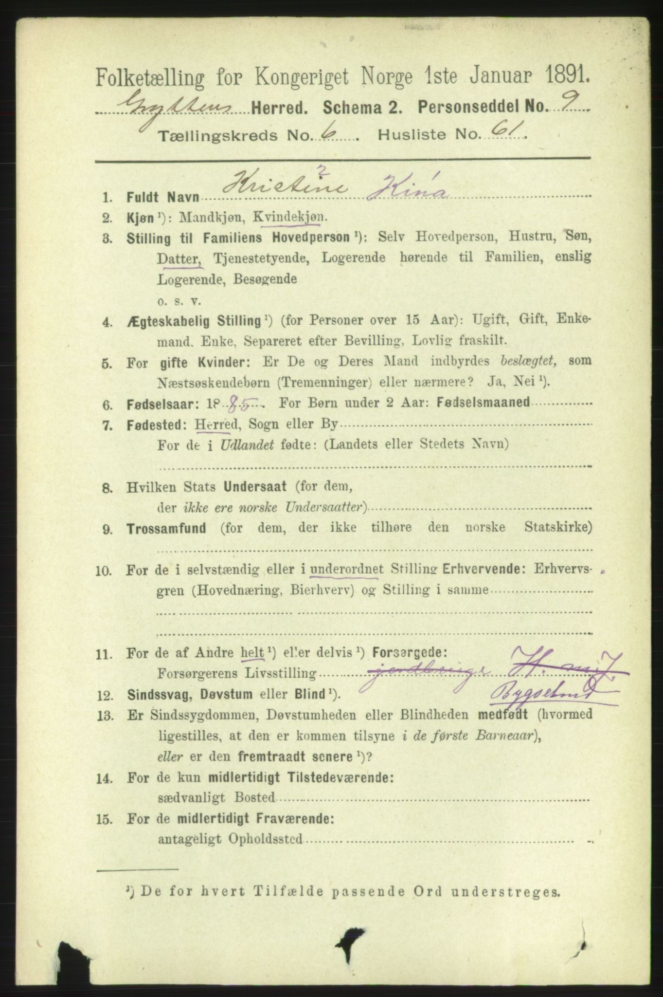 RA, 1891 census for 1539 Grytten, 1891, p. 2815